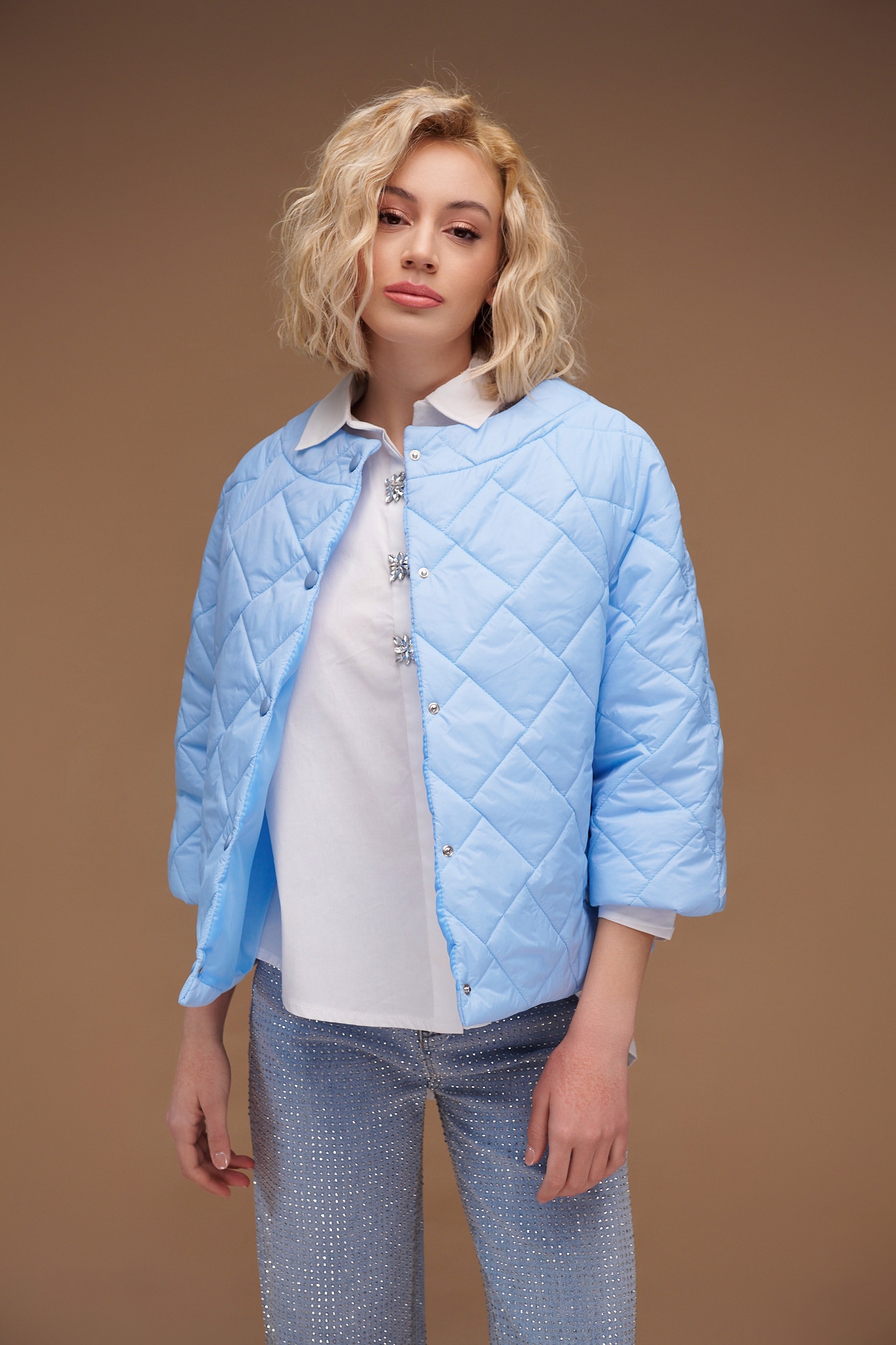Women’s Quilted Jacket with 3/4 Sleeves and Hidden Pockets