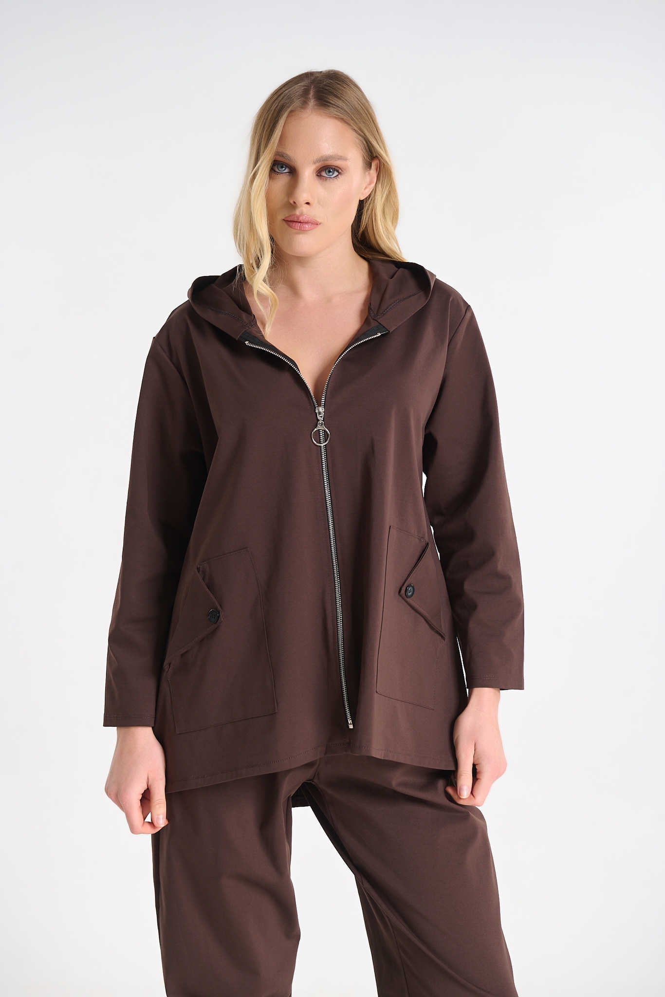 Relaxed Fit Hooded Co-ord Set with Button