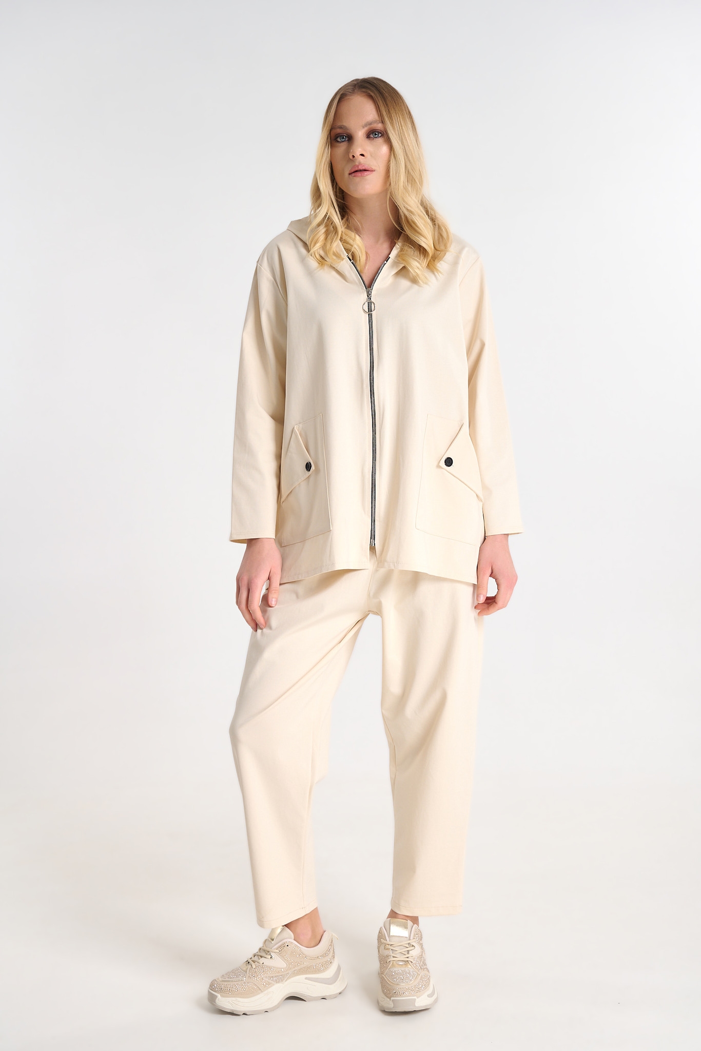 Relaxed Fit Hooded Co-ord Set with Button