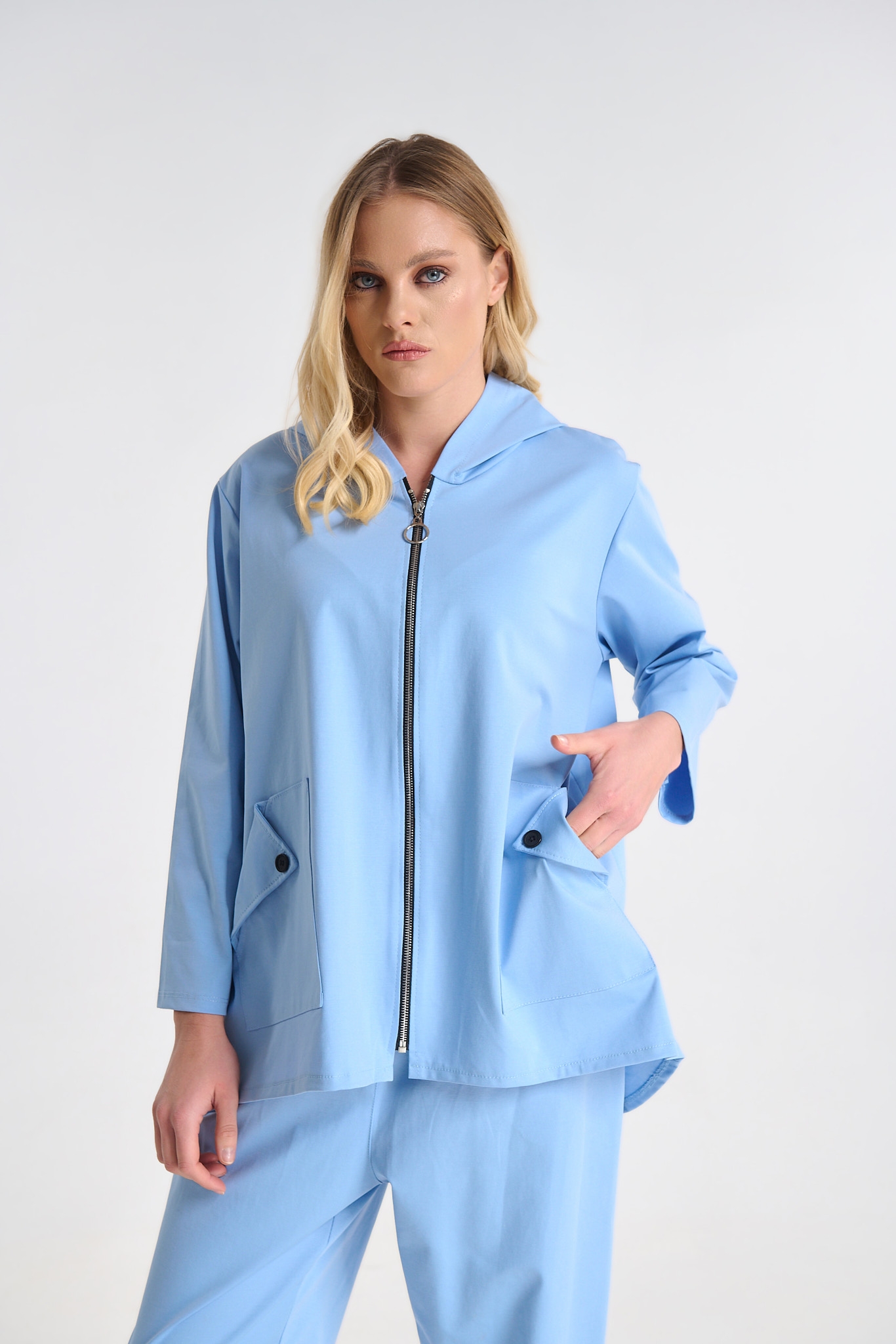 Relaxed Fit Hooded Co-ord Set with Button