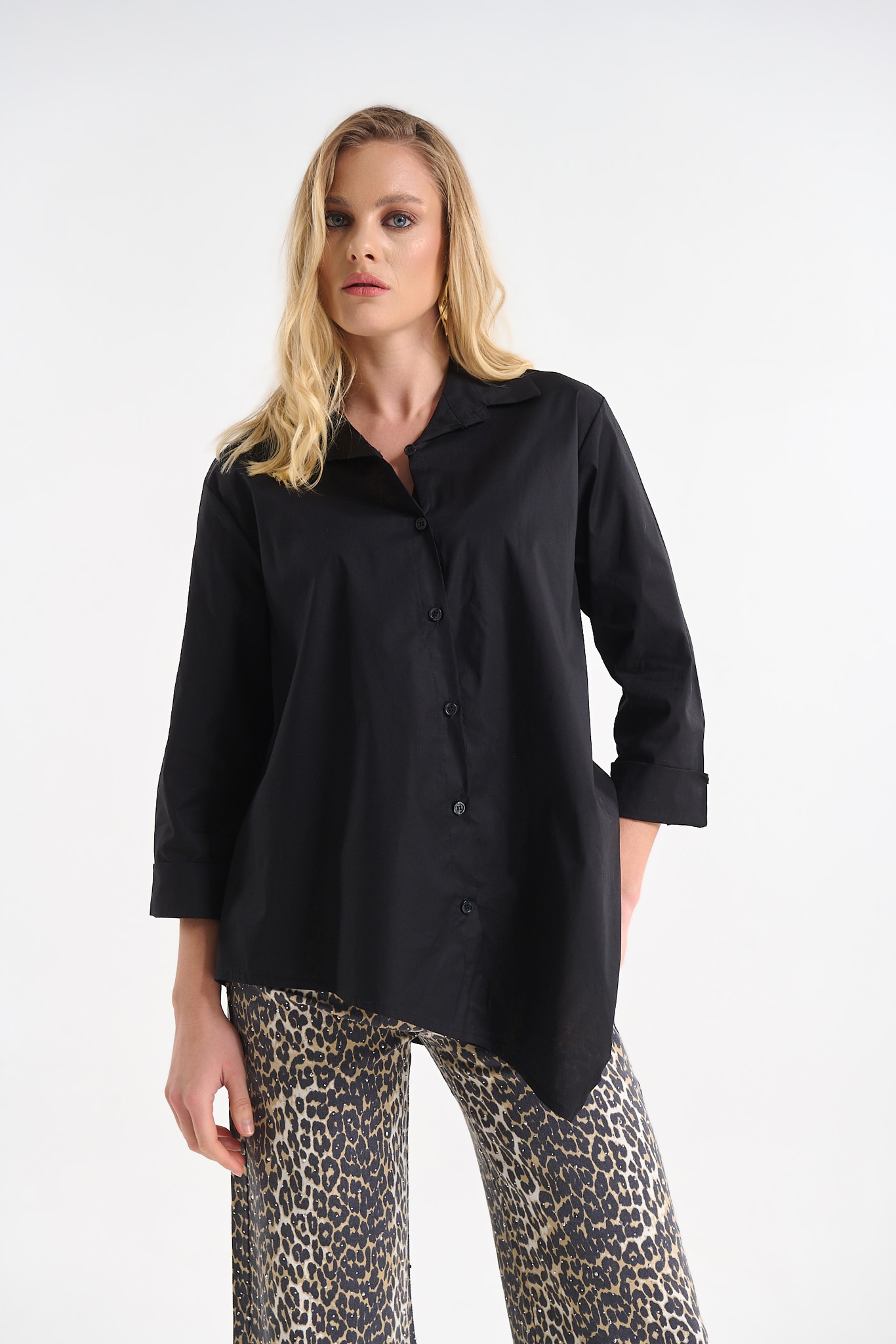Cotton Shirt with Asymmetrical Hem