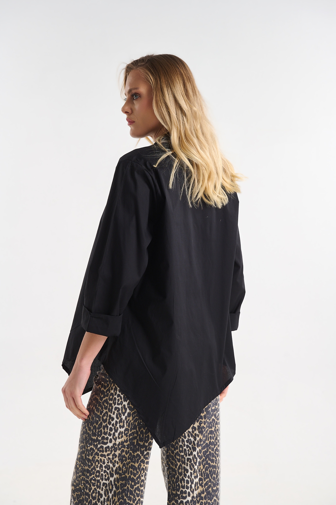 Cotton Shirt with Asymmetrical Hem