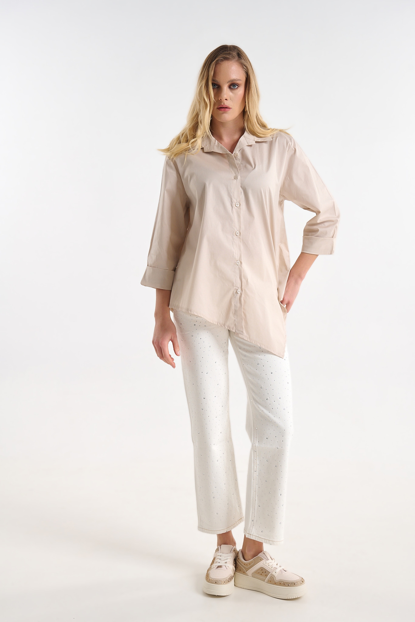 Cotton Shirt with Asymmetrical Hem