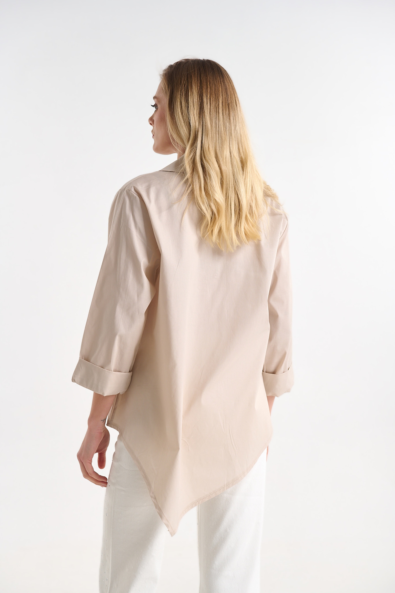 Cotton Shirt with Asymmetrical Hem