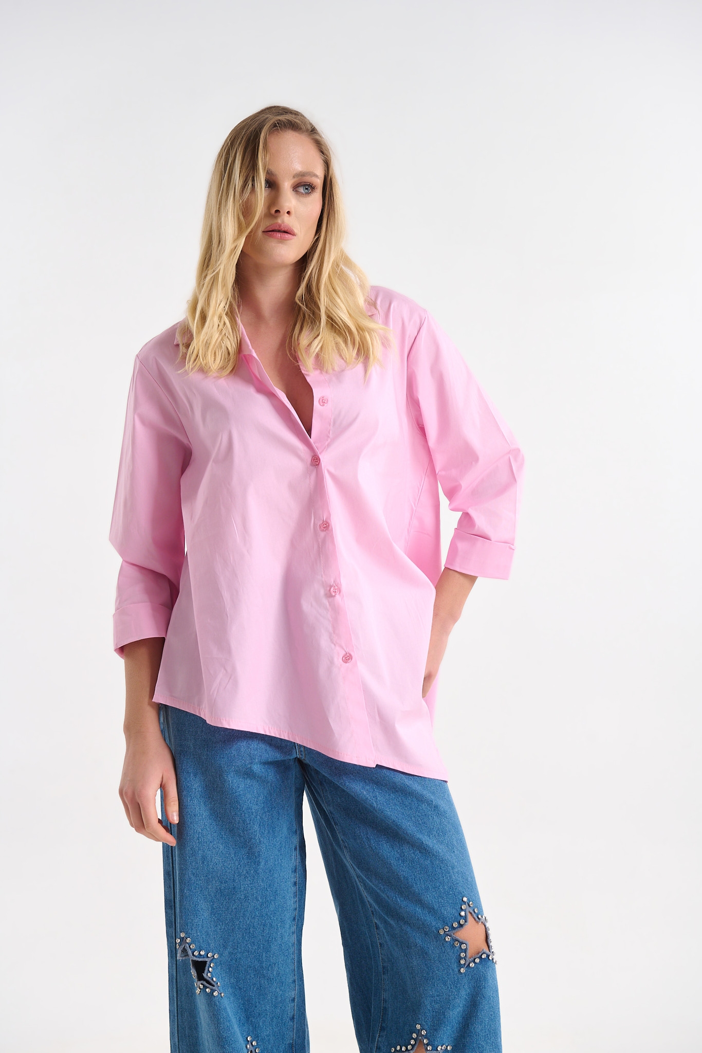 Cotton Shirt with Asymmetrical Hem
