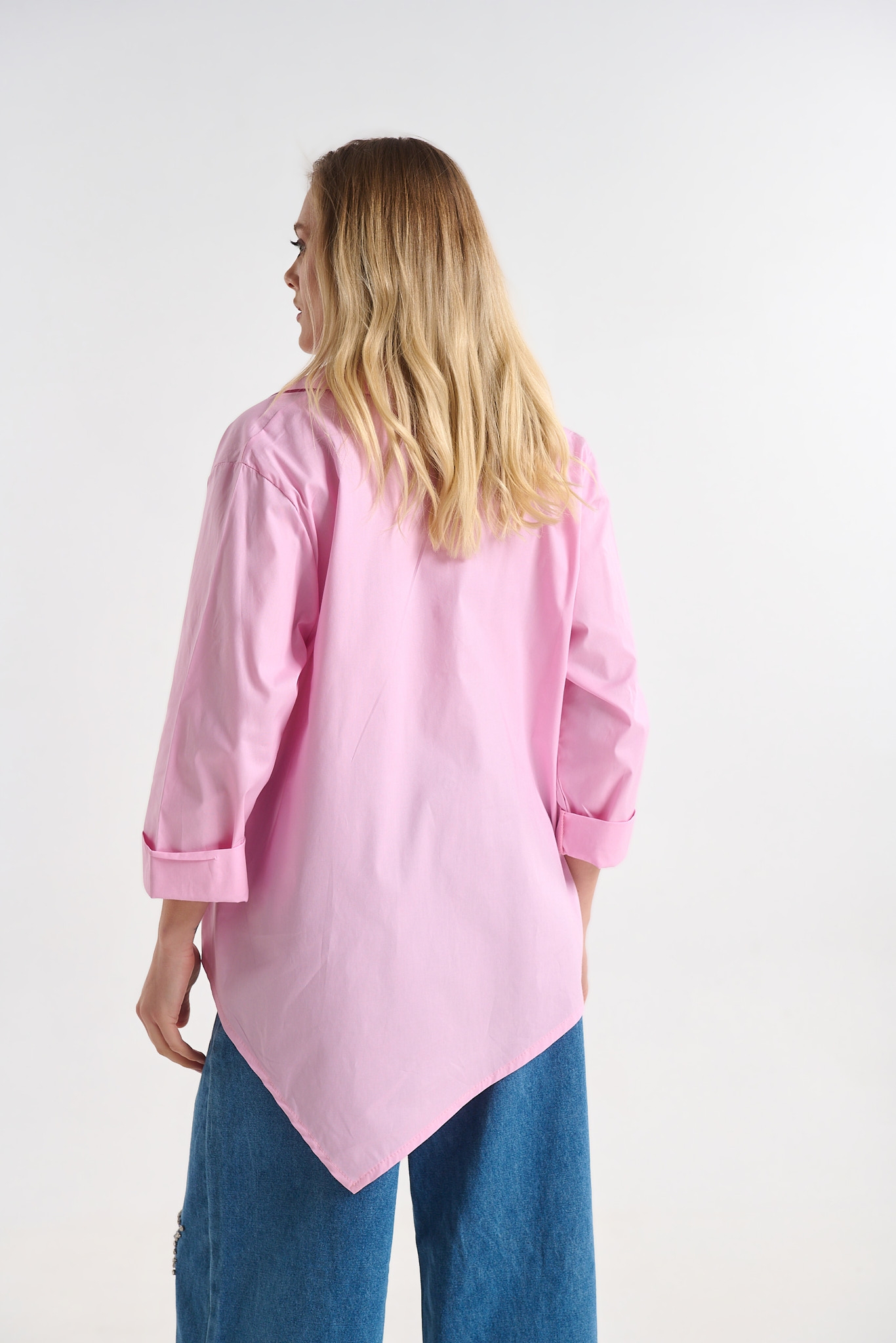 Cotton Shirt with Asymmetrical Hem