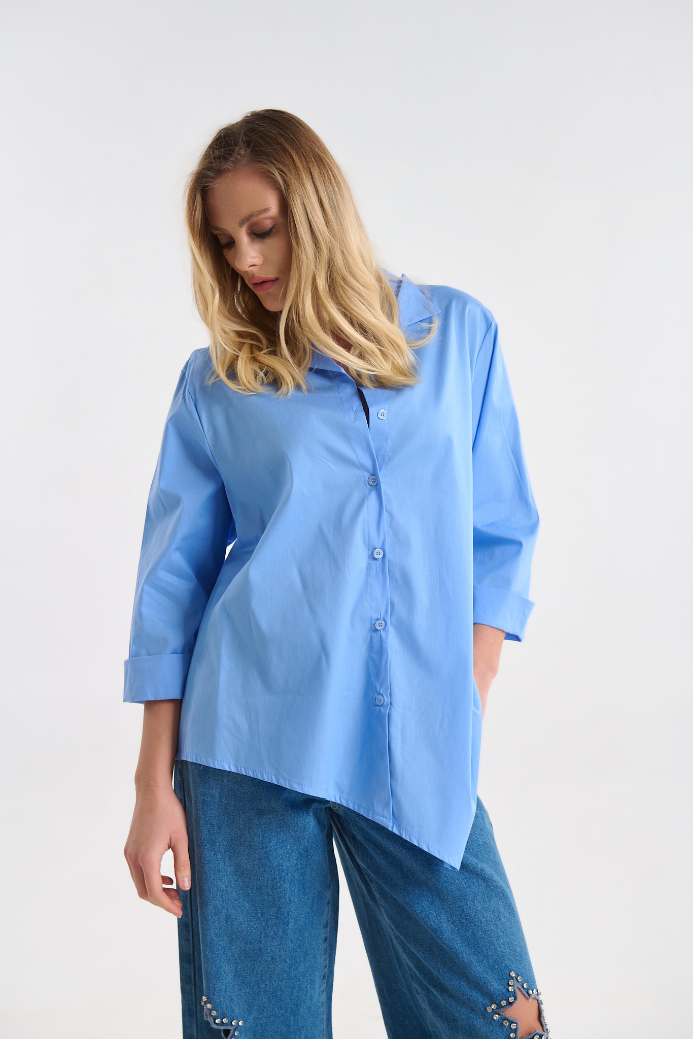 Cotton Shirt with Asymmetrical Hem