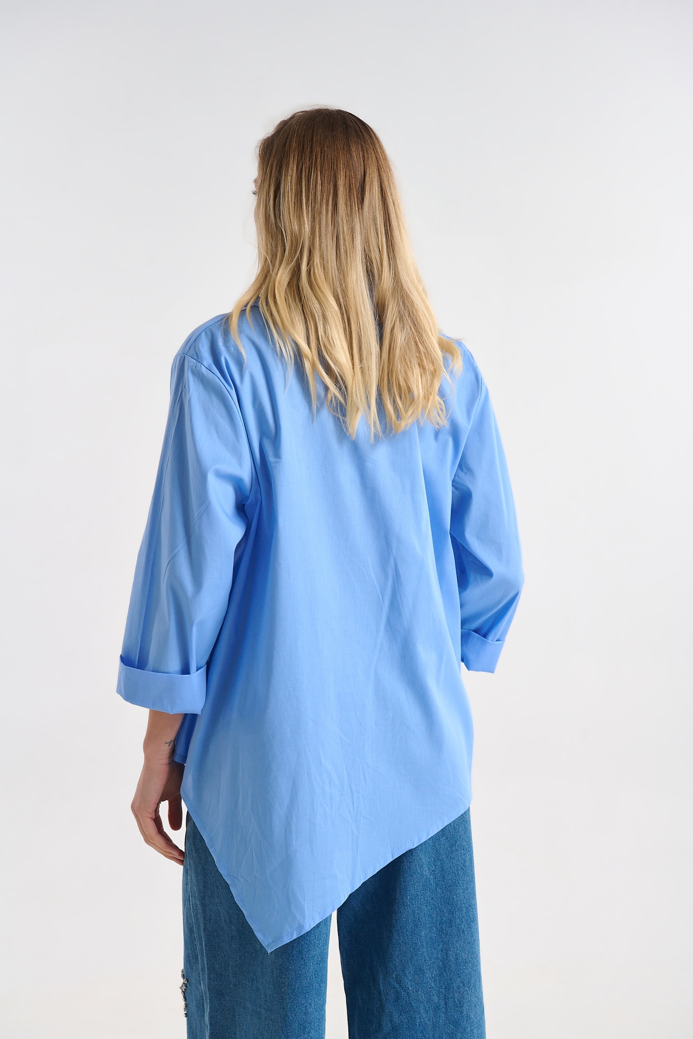 Cotton Shirt with Asymmetrical Hem