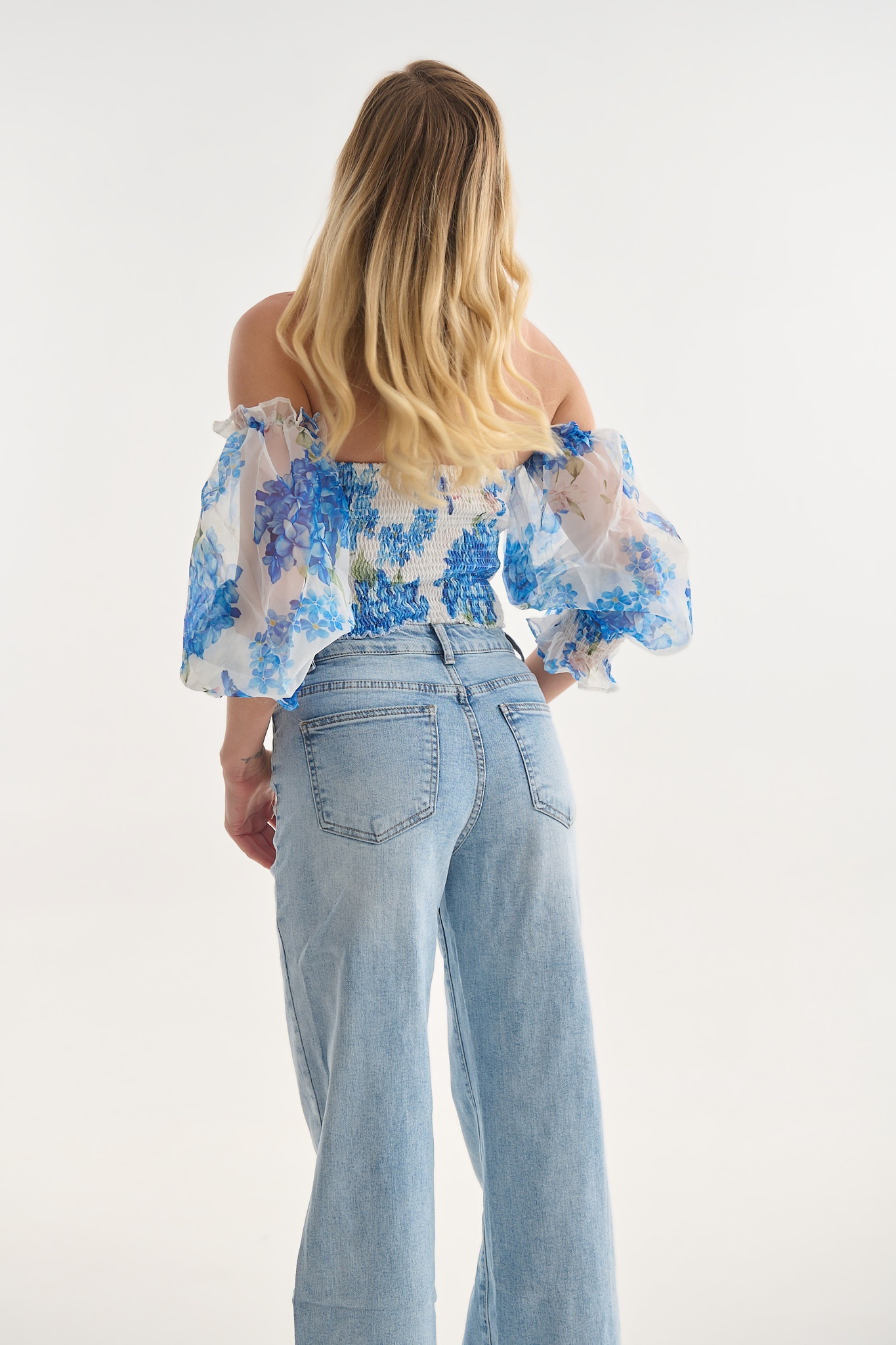 Wide Leg Jeans with Rhinestoned Buttons