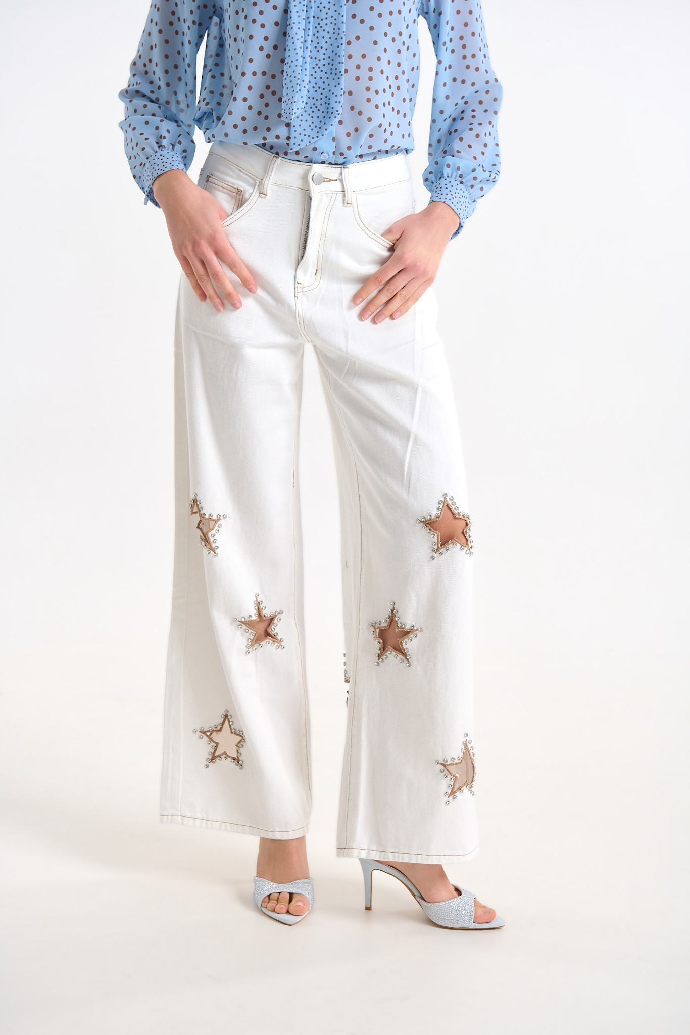 Wide Leg Jeans with Decorative Star Details