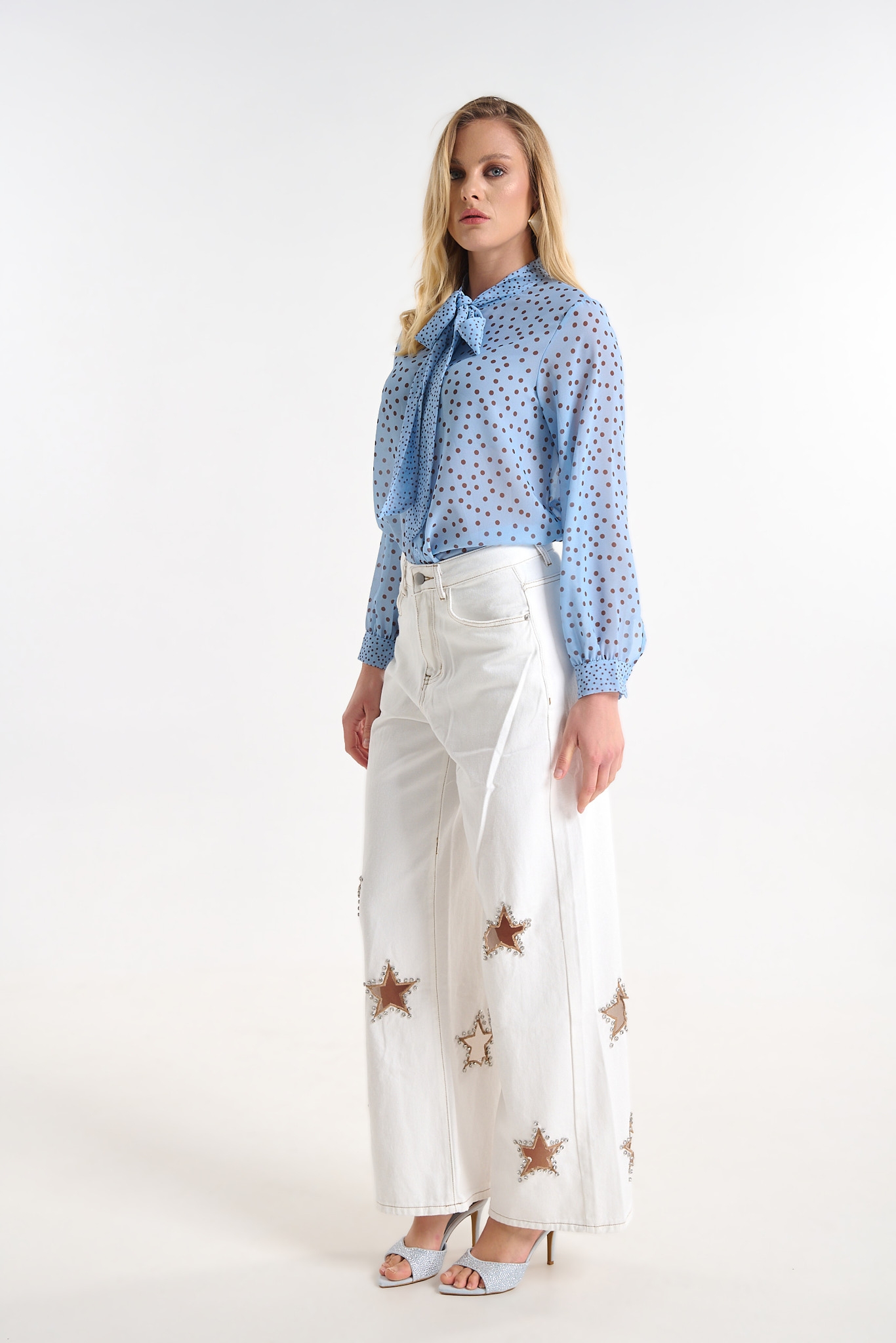 Wide Leg Jeans with Decorative Star Details