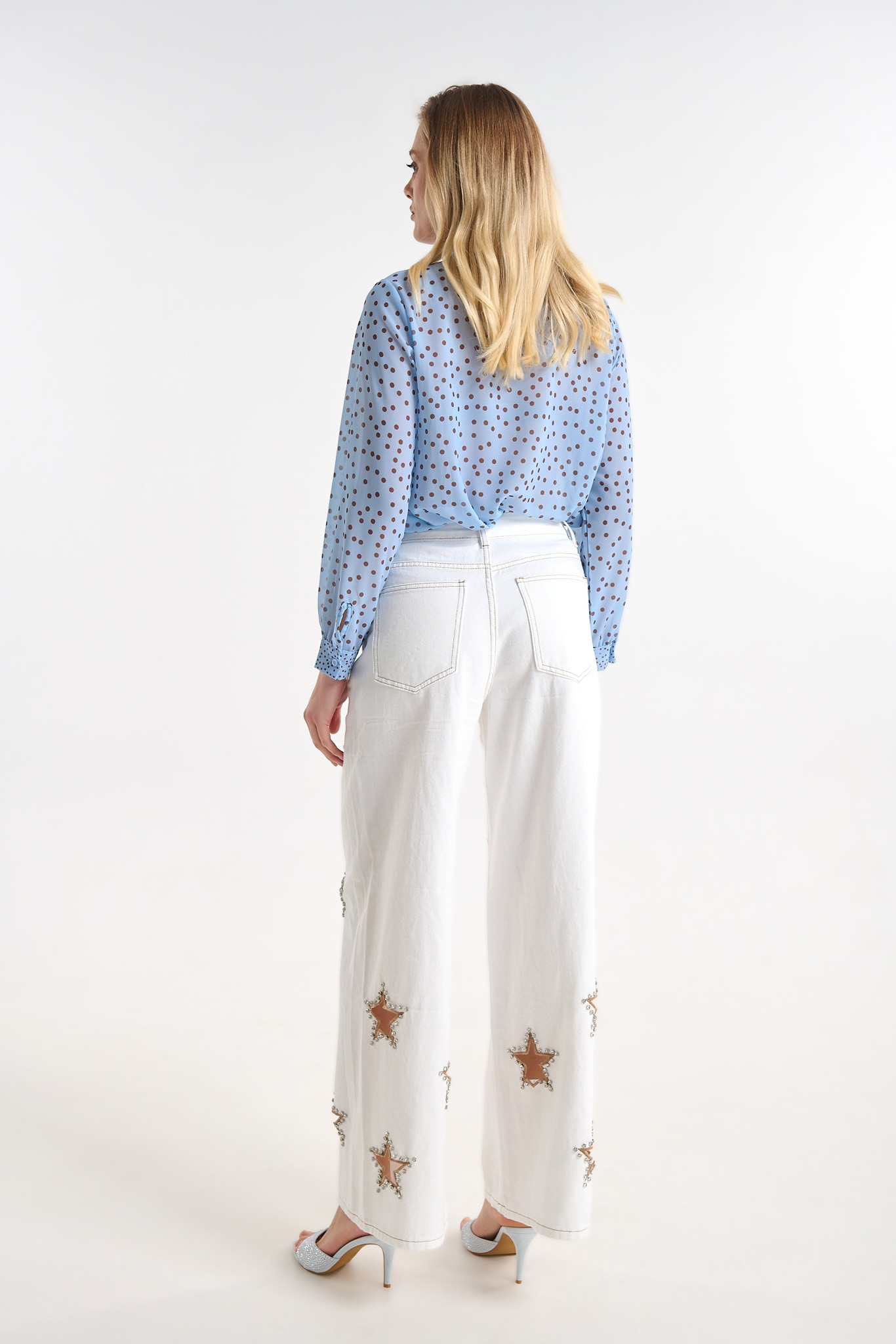 Wide Leg Jeans with Decorative Star Details