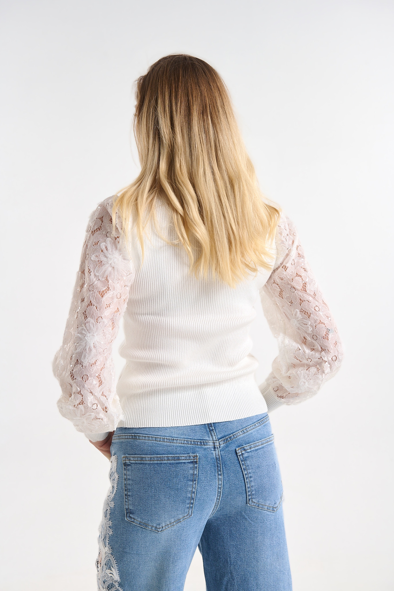 Wide Leg Denim Pants with Side Lace Detail