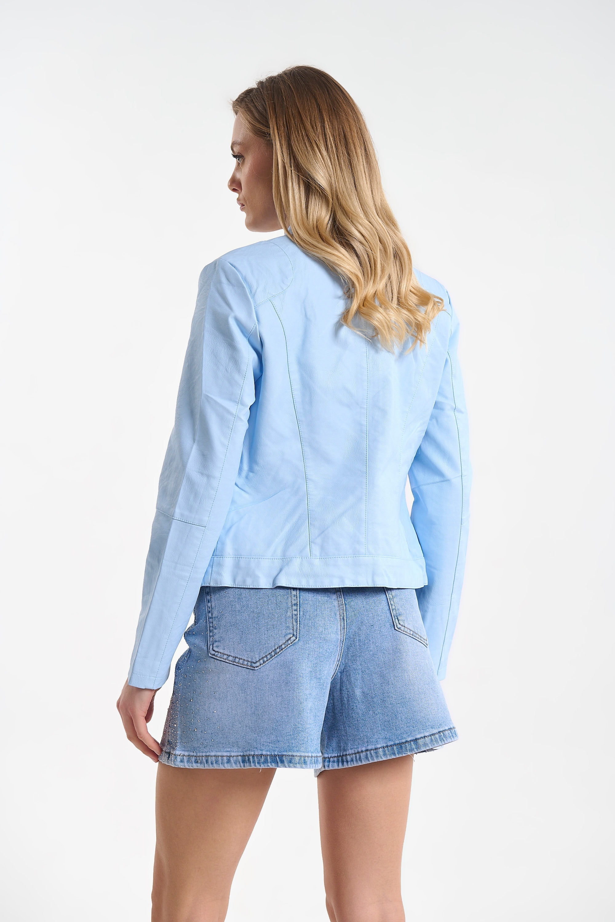 Women’s Sky Blue Cropped Jacket with Zipper