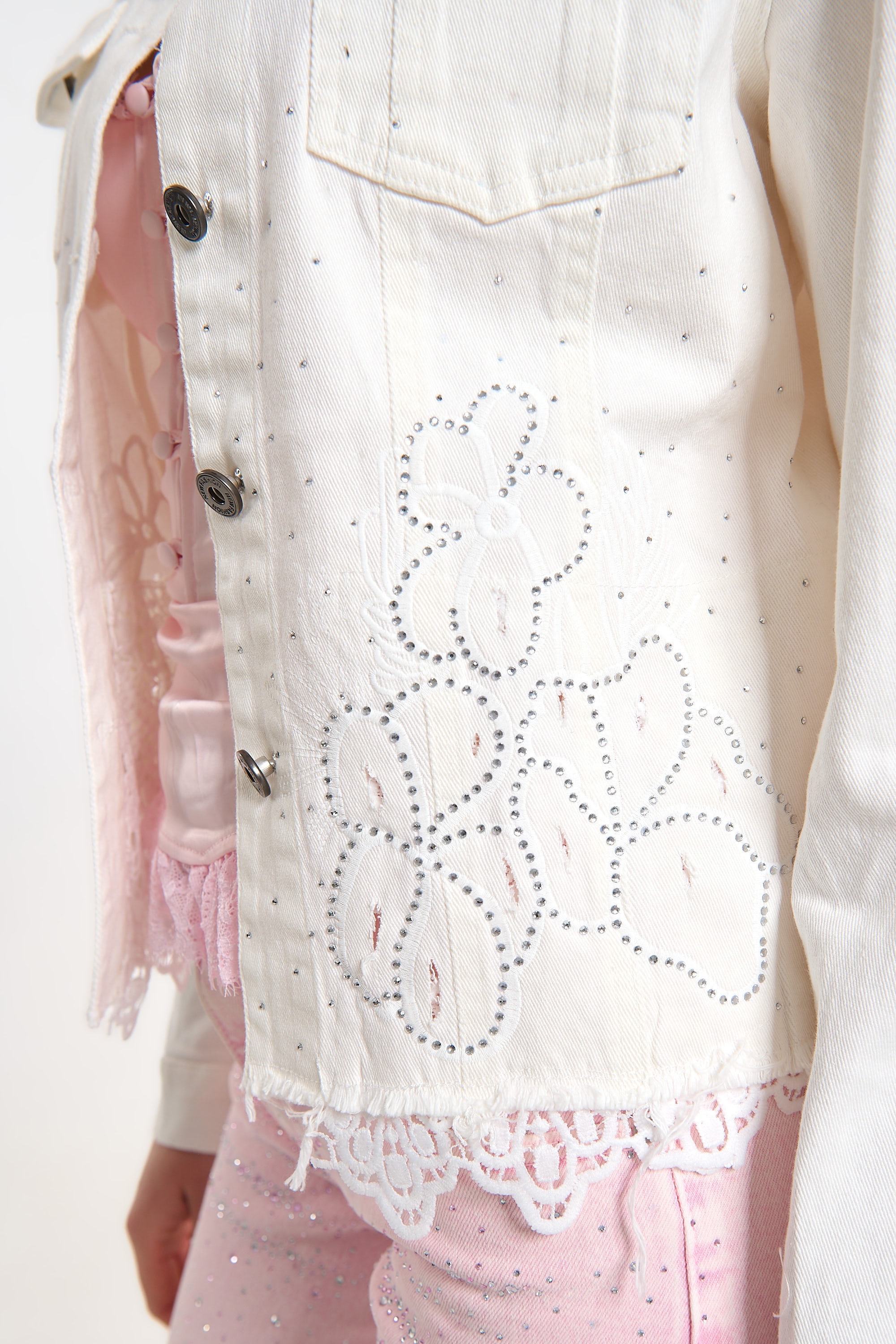 Denim Jacket with Lace Detail for Women