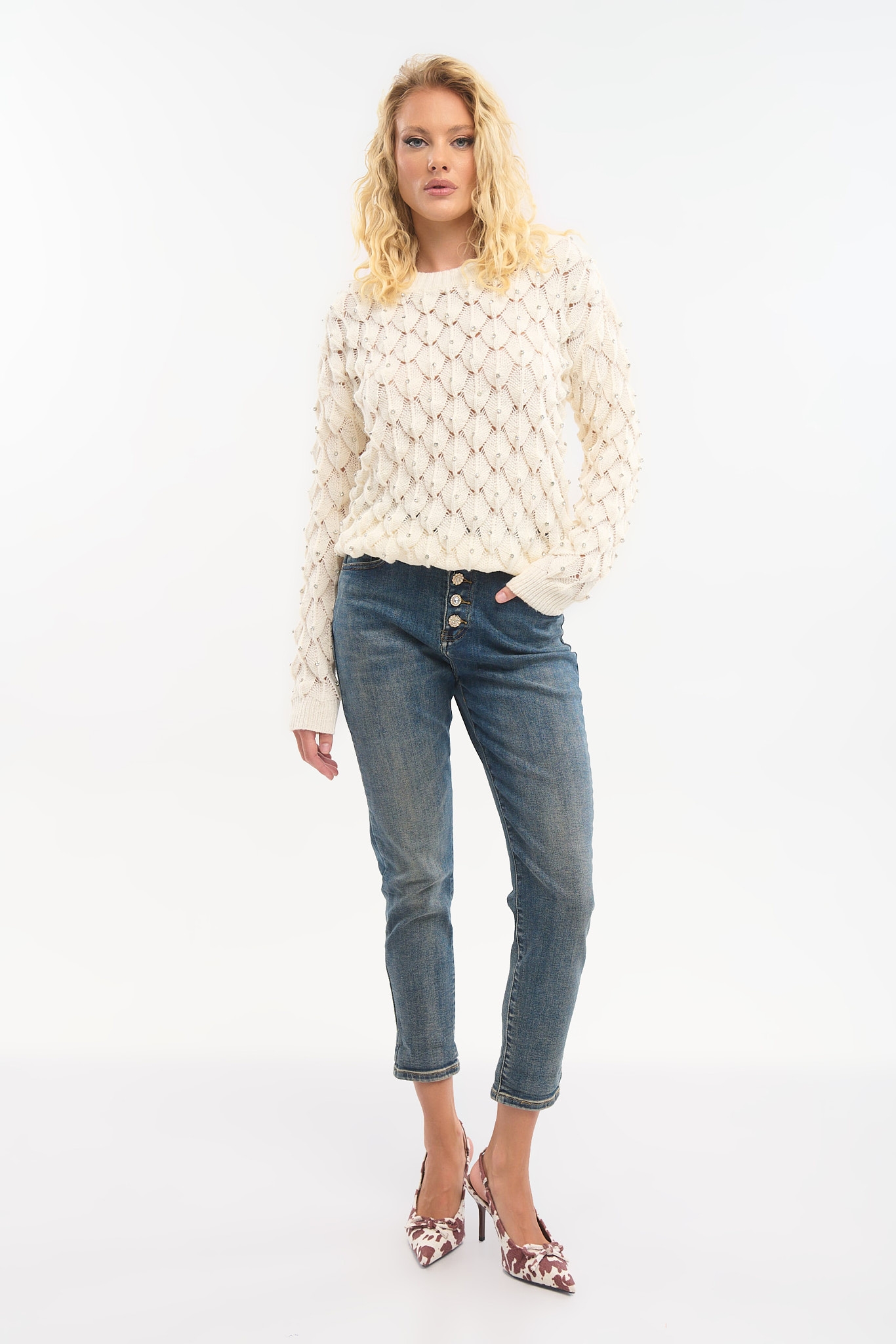 Πλεκτό Ανάγλυφο με Στρας και Ψηλό Γιακά – Στυλάτο