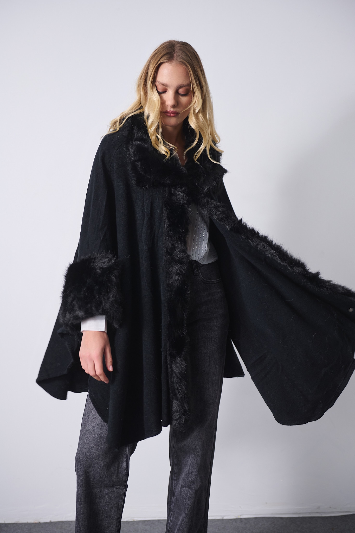  Fur Decorated Cape
