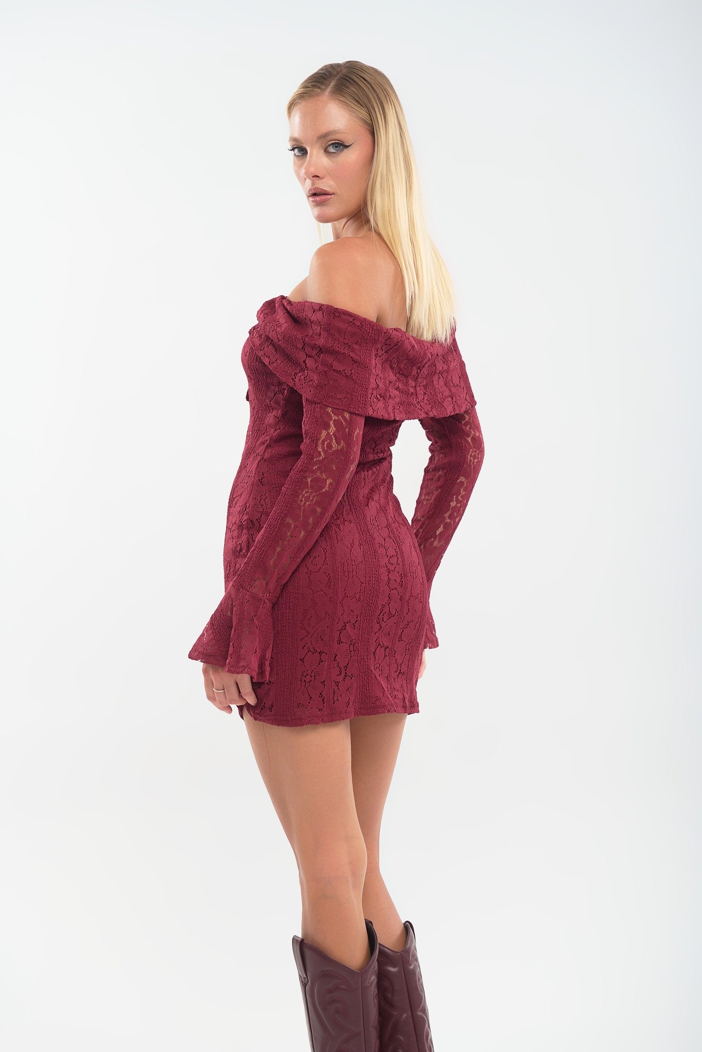 Off Shoulder Δαντελένιο Φόρεμα