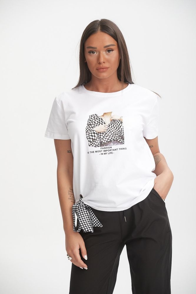 T-Shirt Με Καρό Δέσιμο