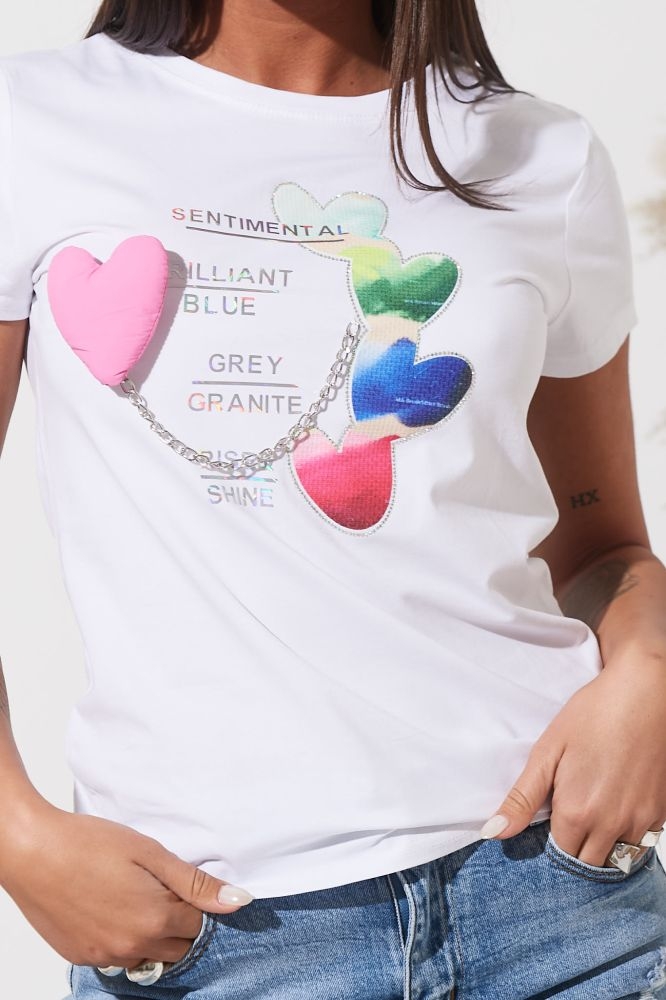 T-shirt Με Καρδούλες & Αλυσίδα