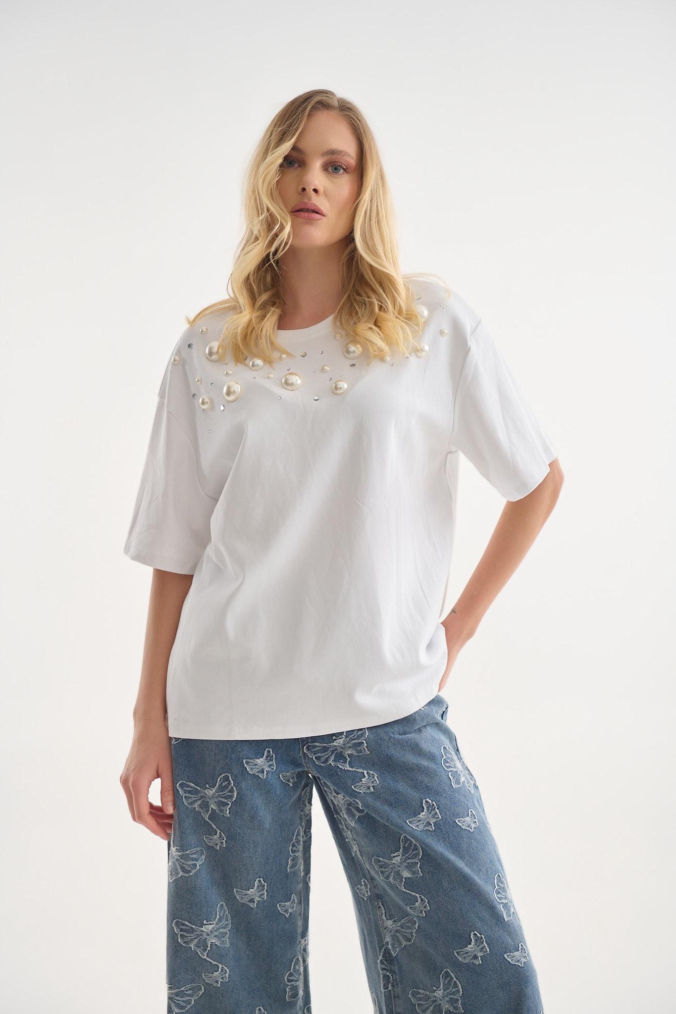 T-shirt με Διακοσμητικές Πέρλες