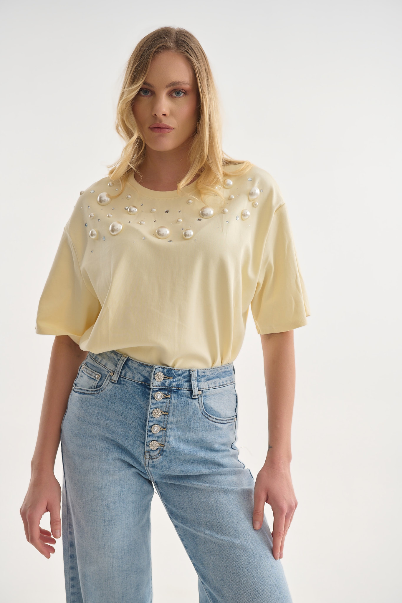 T-shirt με Διακοσμητικές Πέρλες