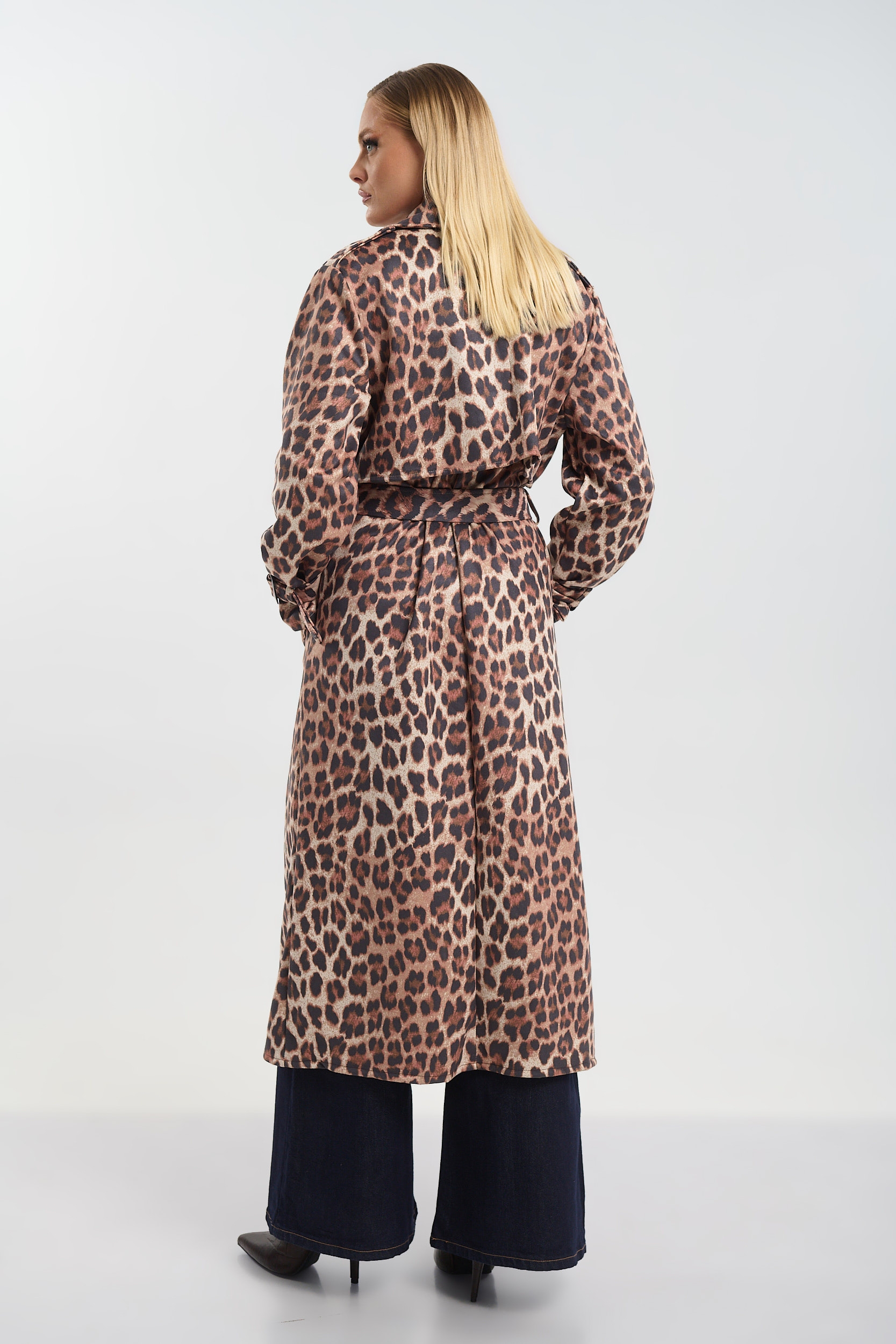 Καπαρντίνα Suede Λεοπάρ με Κορδόνι στη Μέση