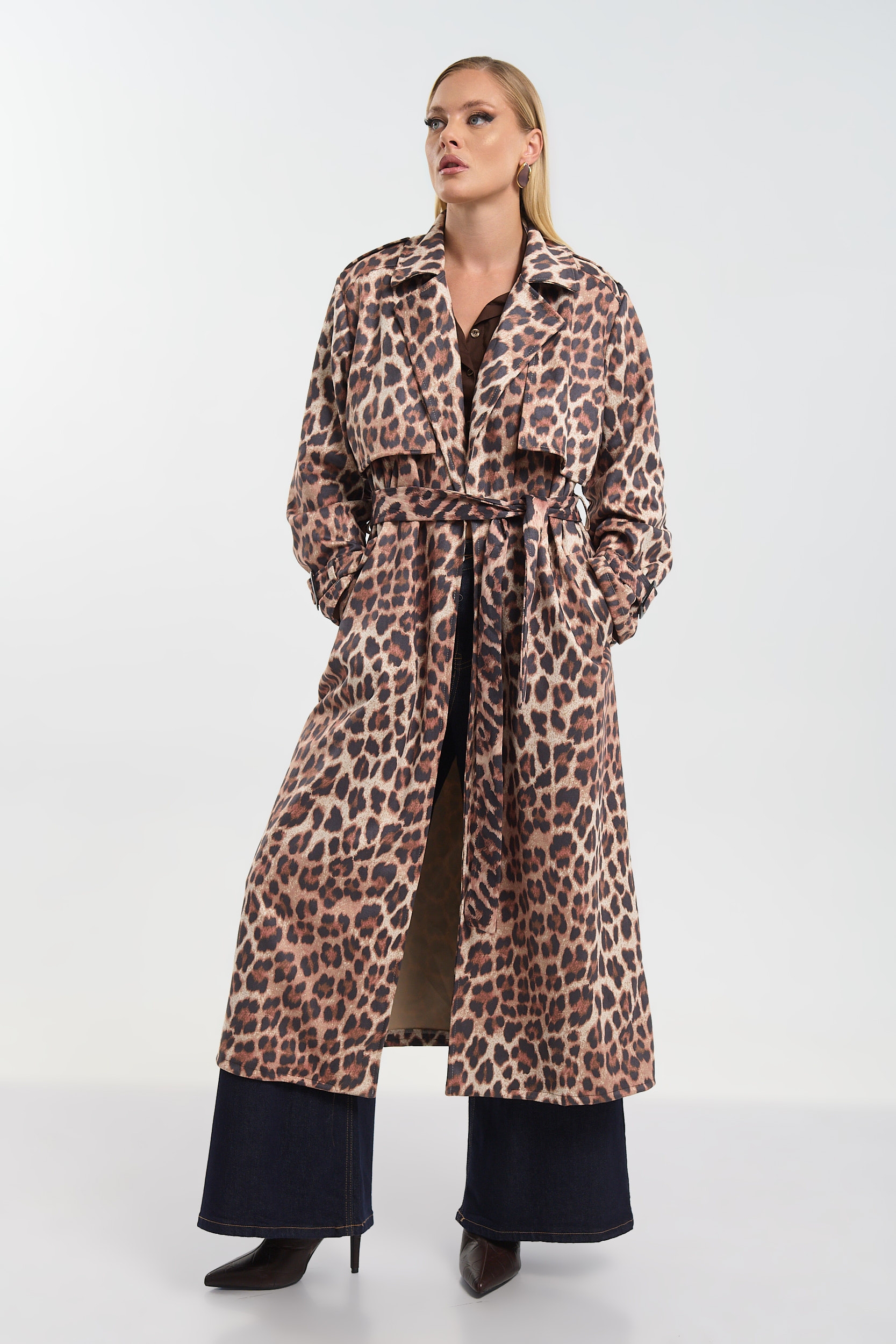 Καπαρντίνα Suede Λεοπάρ με Κορδόνι στη Μέση