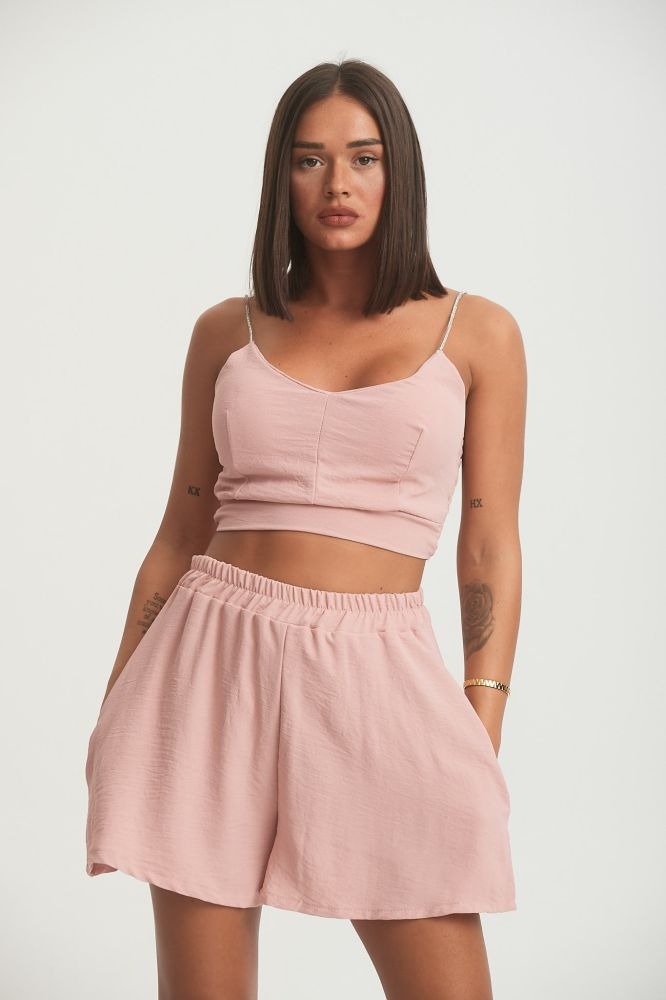 Σέτ Τόπ & Σόρτς Με Στρασένιες Ράντες