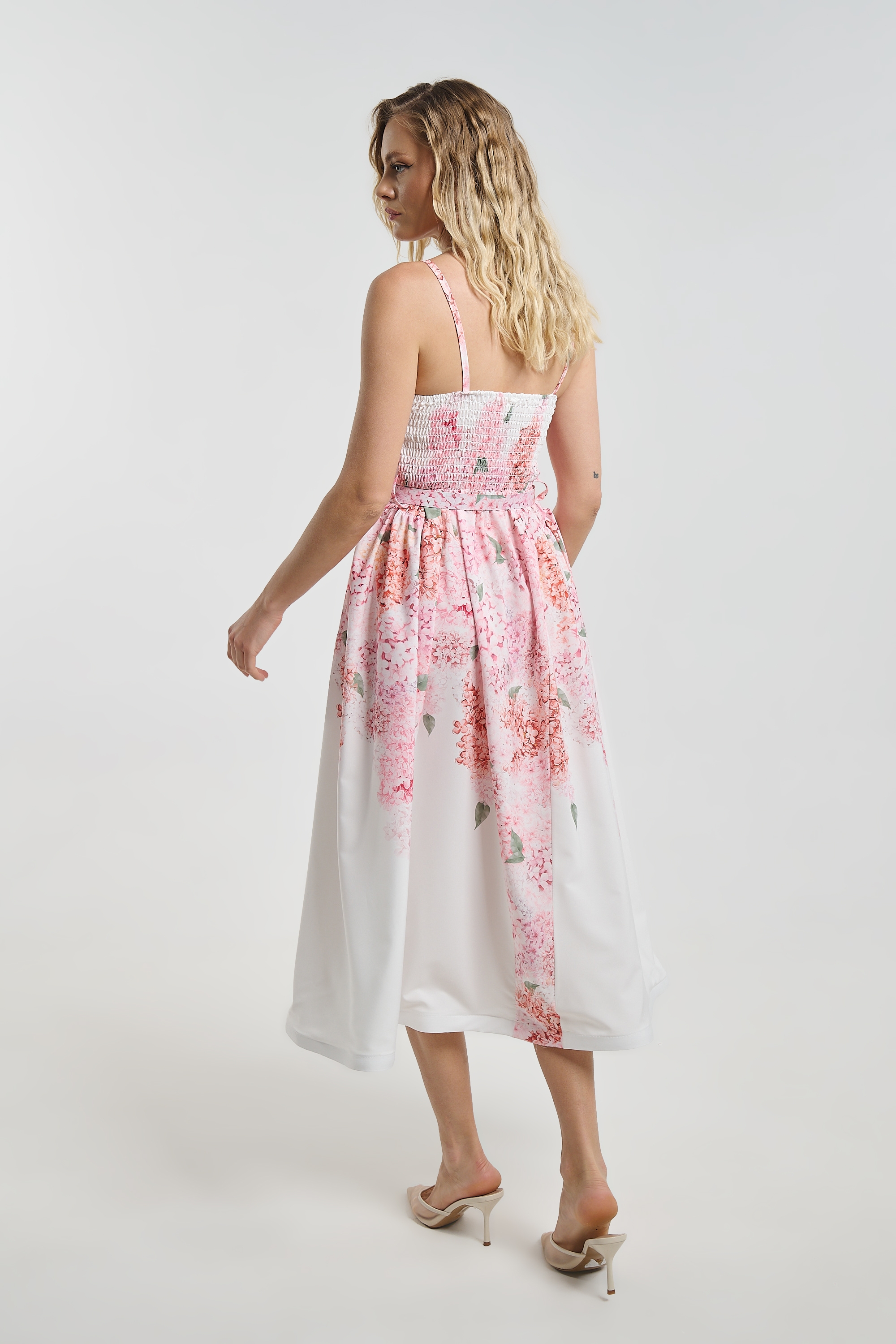 Flared Midi Dress with Floral Print for Women