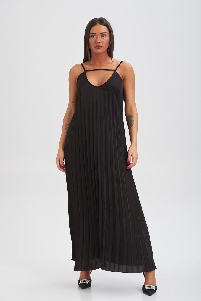 Pleated Midi Satin Dress