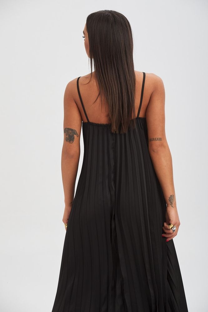 Pleated Midi Satin Dress