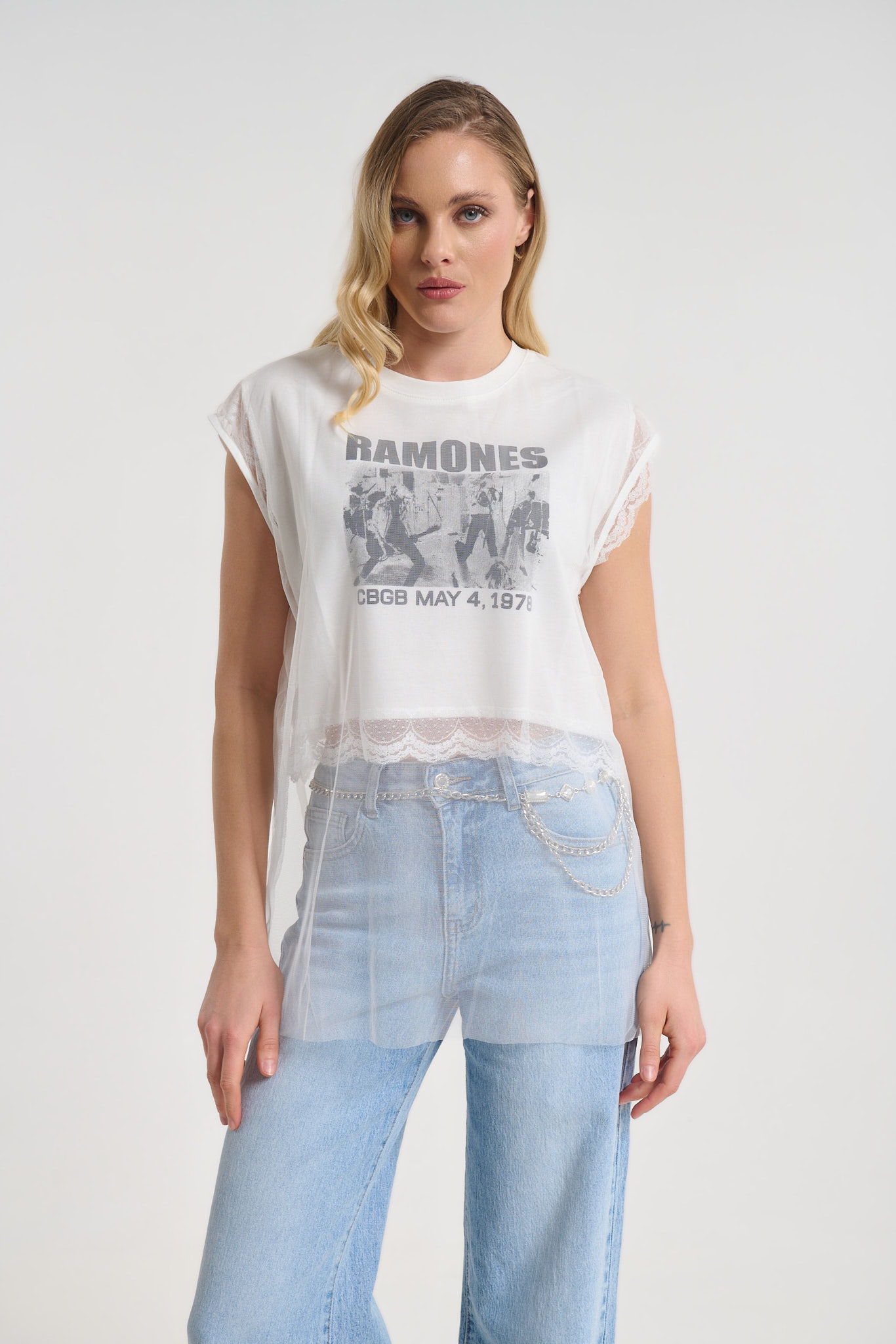 T-shirt Με Τούλι & Λογότυπο