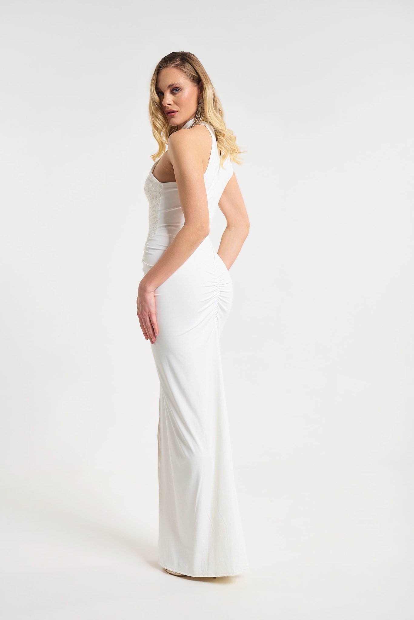 Lace Halter Neck Maxi Dress with Side Slit