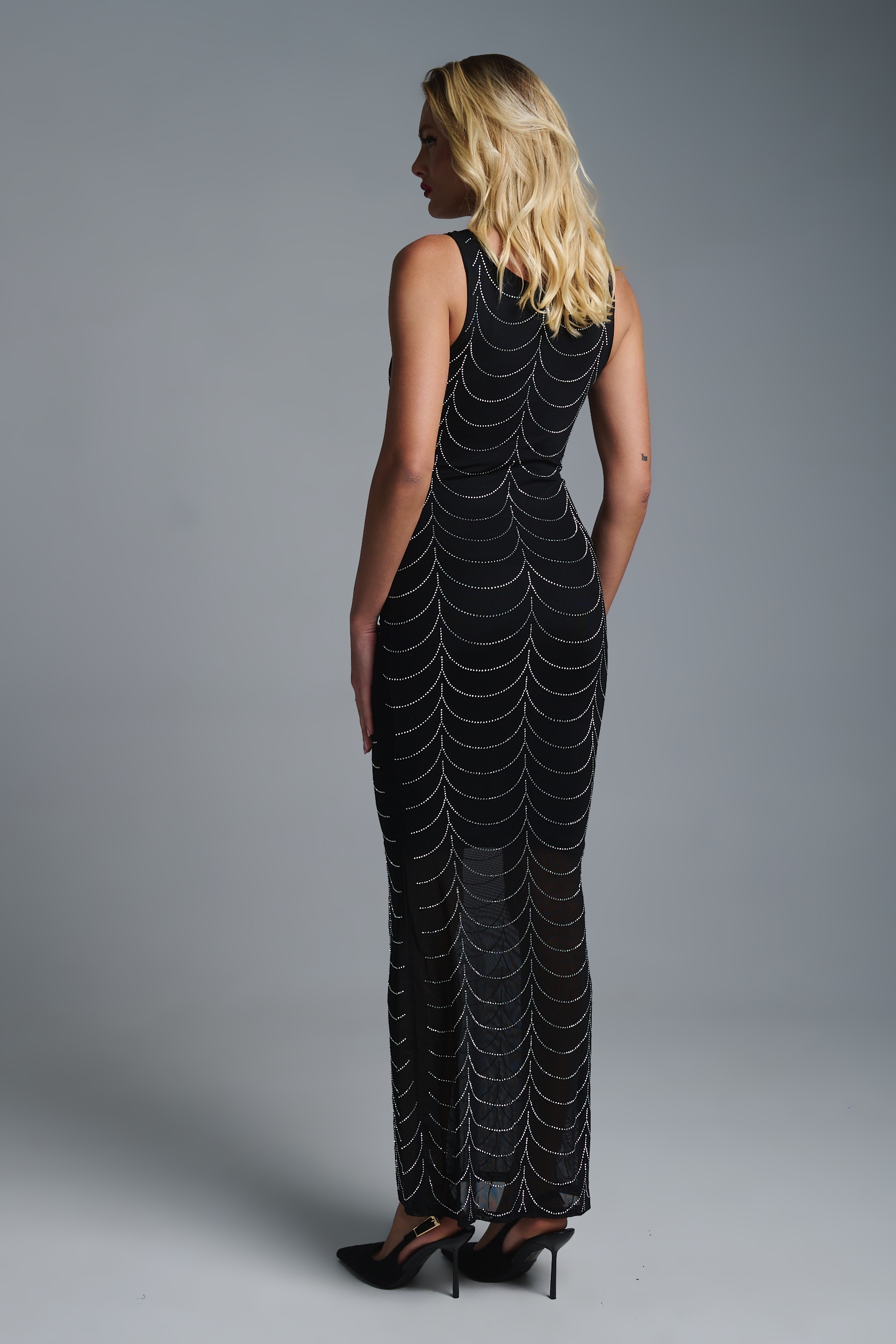 Φόρεμα Μάξι Αμάνικο Κύμα Στρας