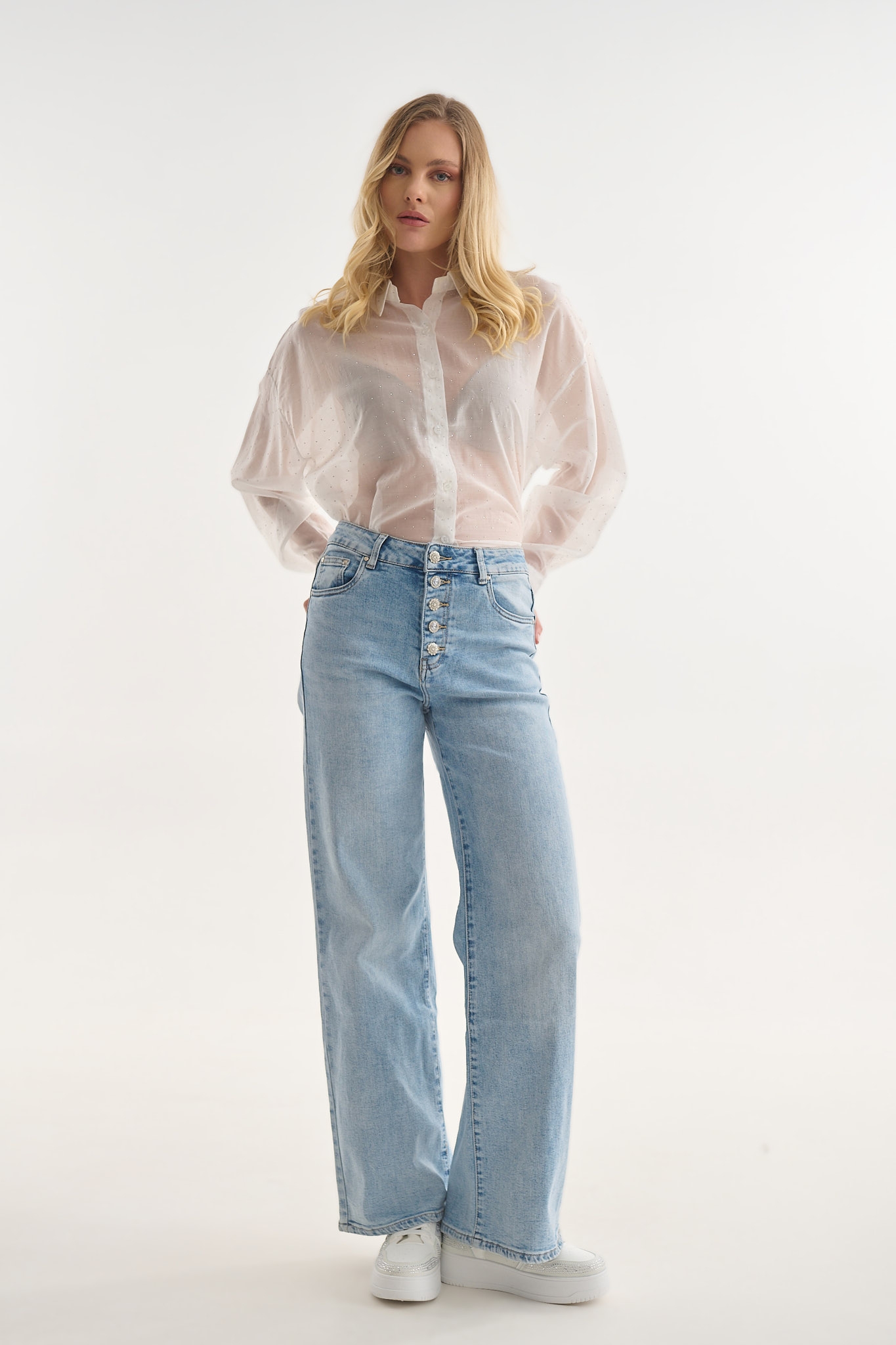 Semi-Sheer Rhinestoned Shirt