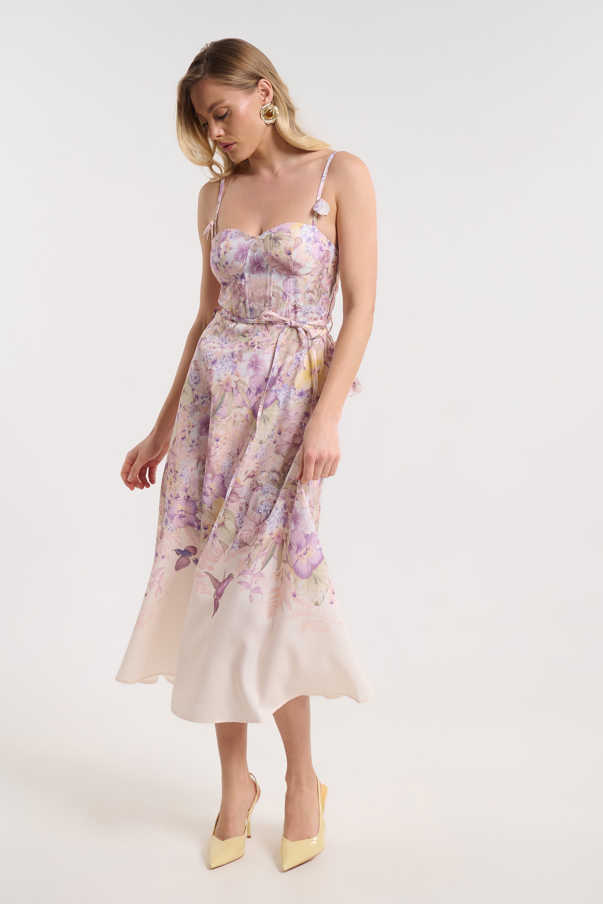 Floral Flared Dress with Tie Straps for Women