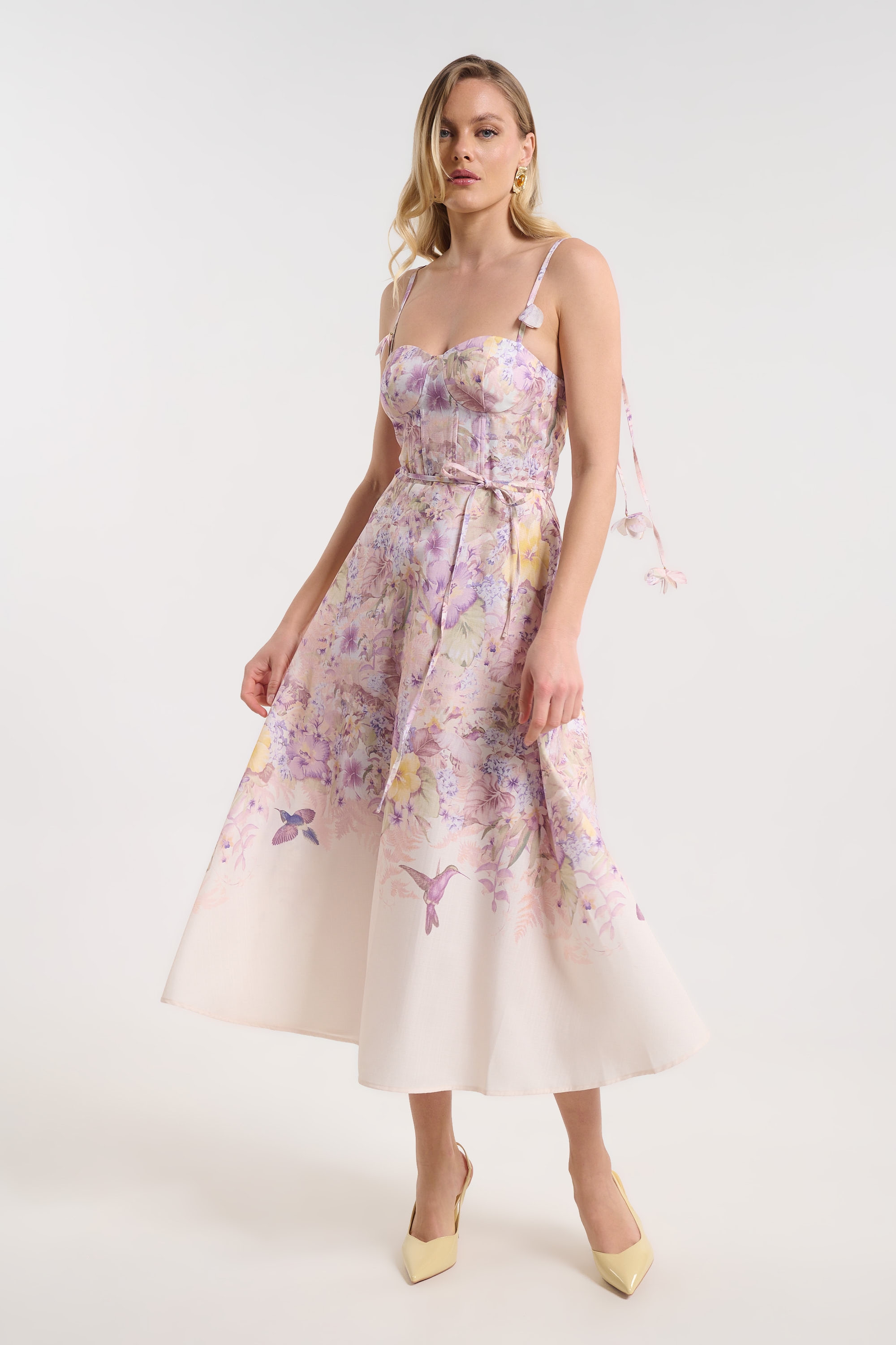 Floral Flared Dress with Tie Straps for Women