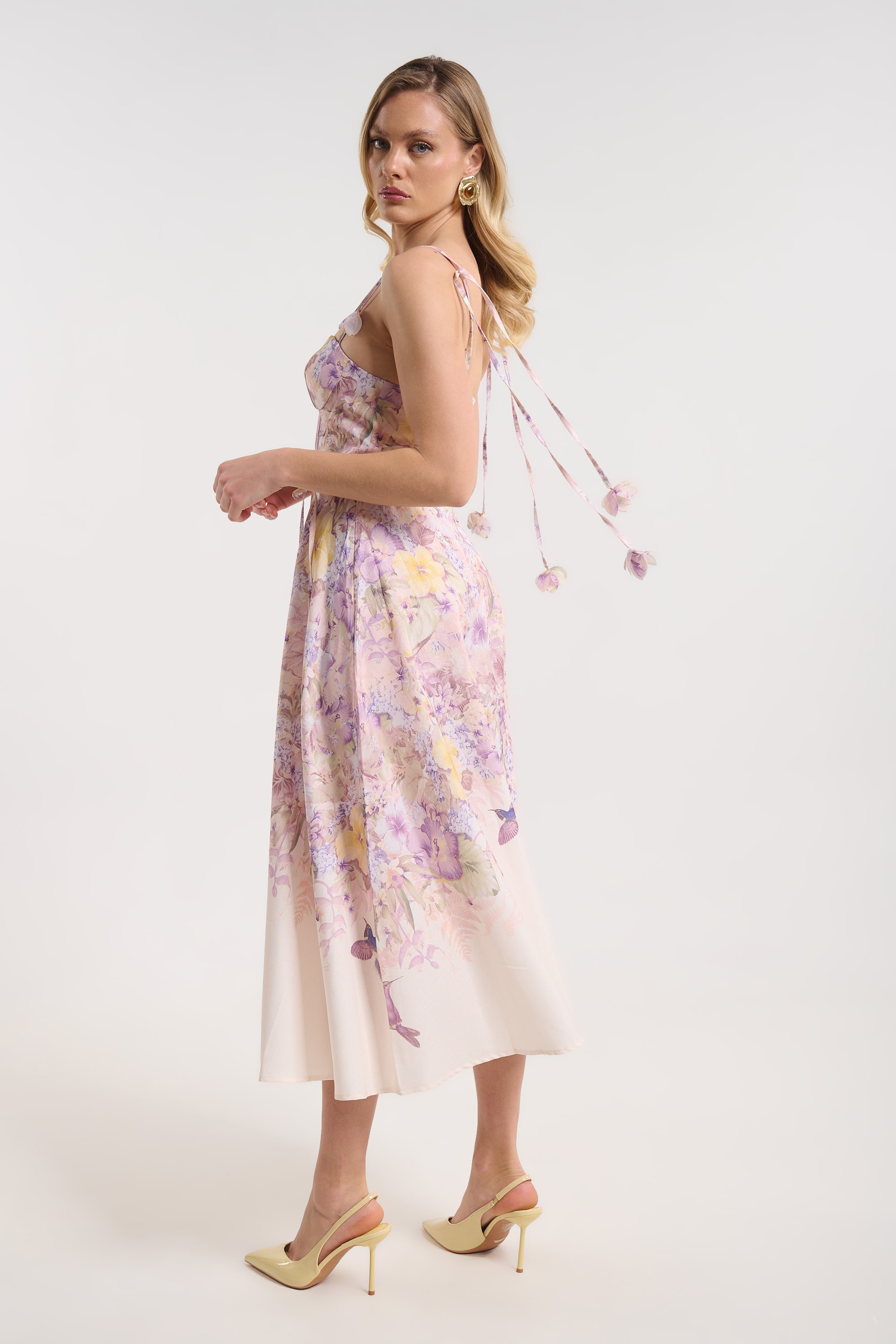 Floral Flared Dress with Tie Straps for Women