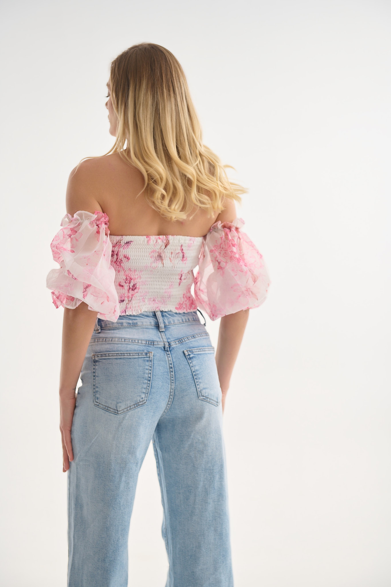 Crop Top Φλοράλ με Ώμους Έξω