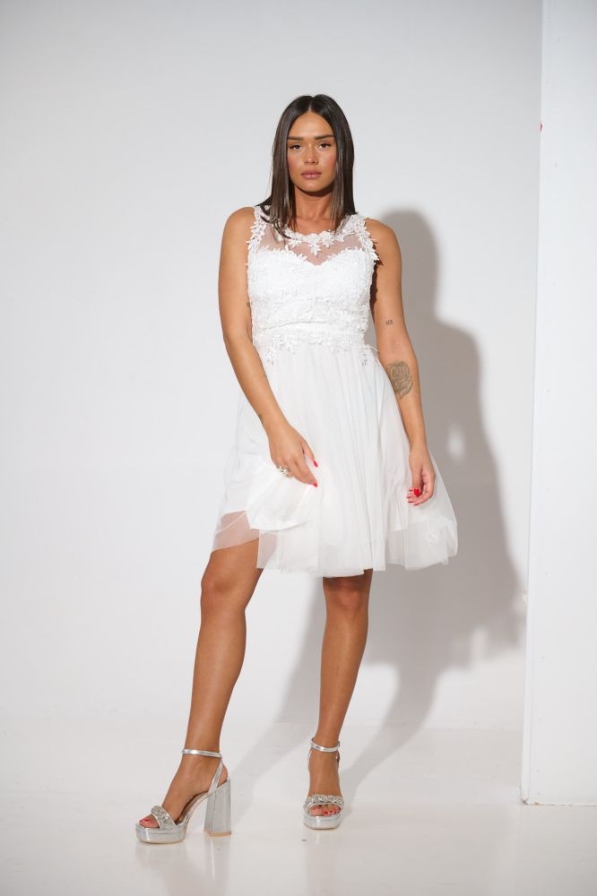 Αμάνικο Κοντό Φόρεμα Με Τούλι