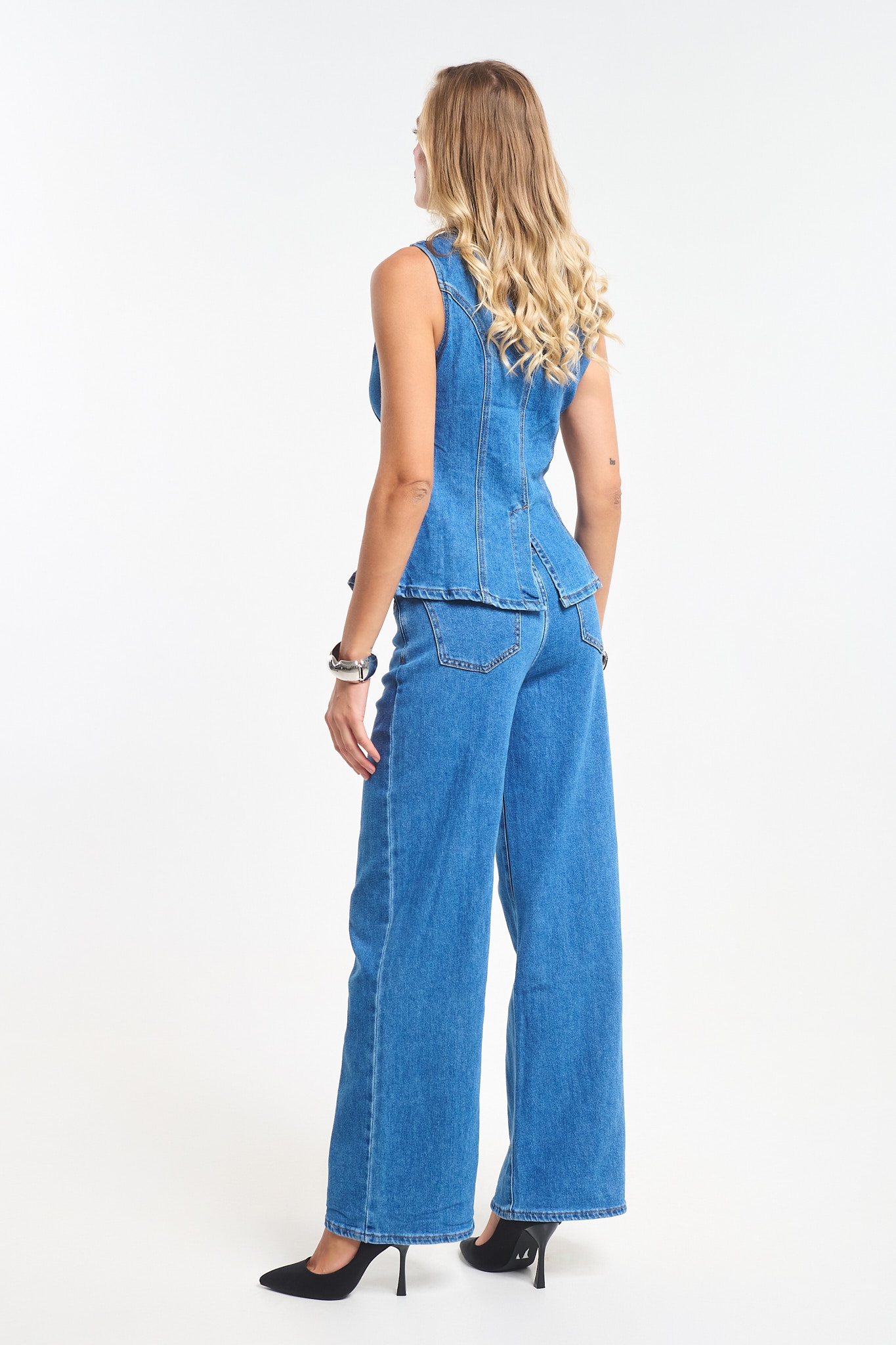 Denim Jacket & Pants Set with Buckle & Rhinestone Details
