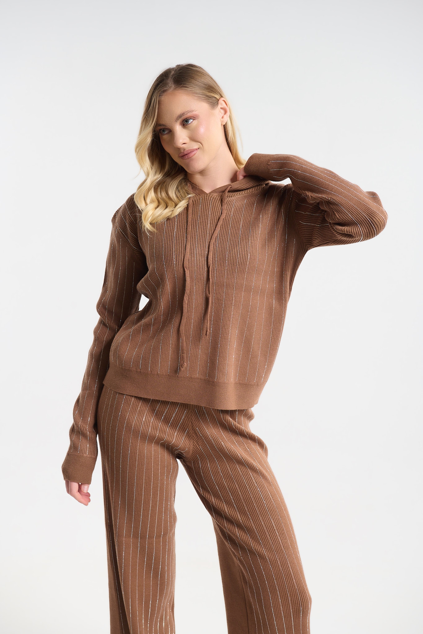 Rhinestone Tracksuit Set Hooded