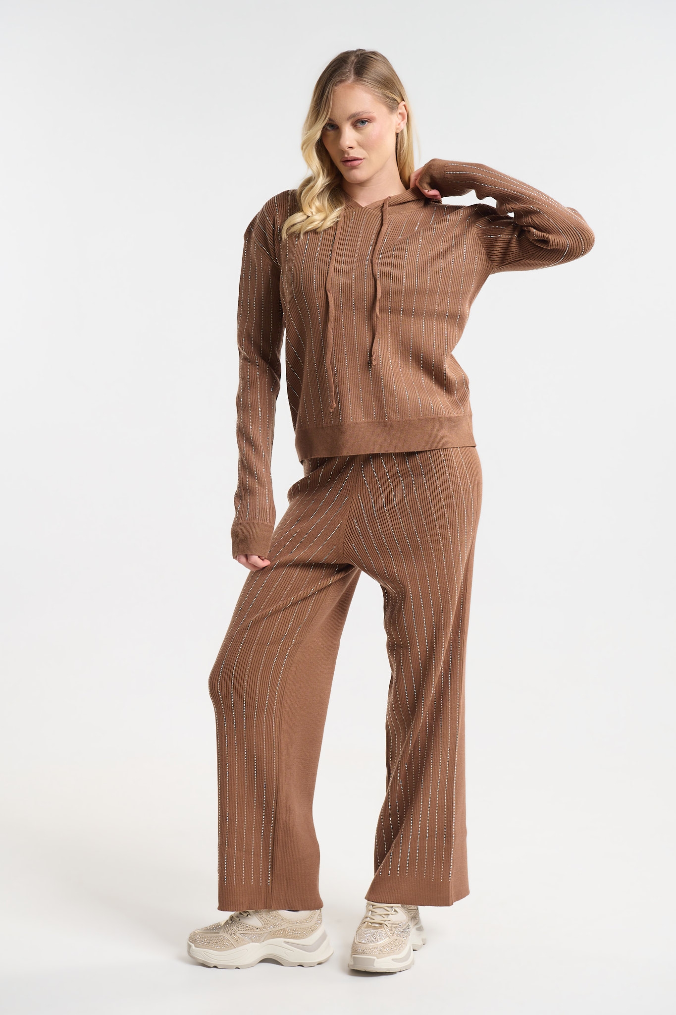 Rhinestone Tracksuit Set Hooded