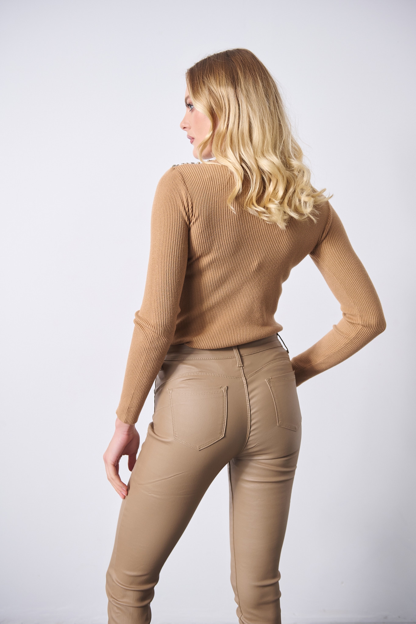 Rhinestoned Long-Sleeved Blouse