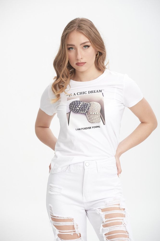 T-shirt Με Στρασένια Καπέλα