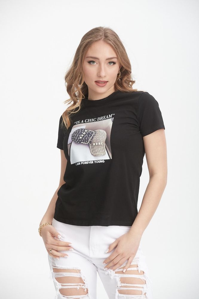 T-shirt Με Στρασένια Καπέλα