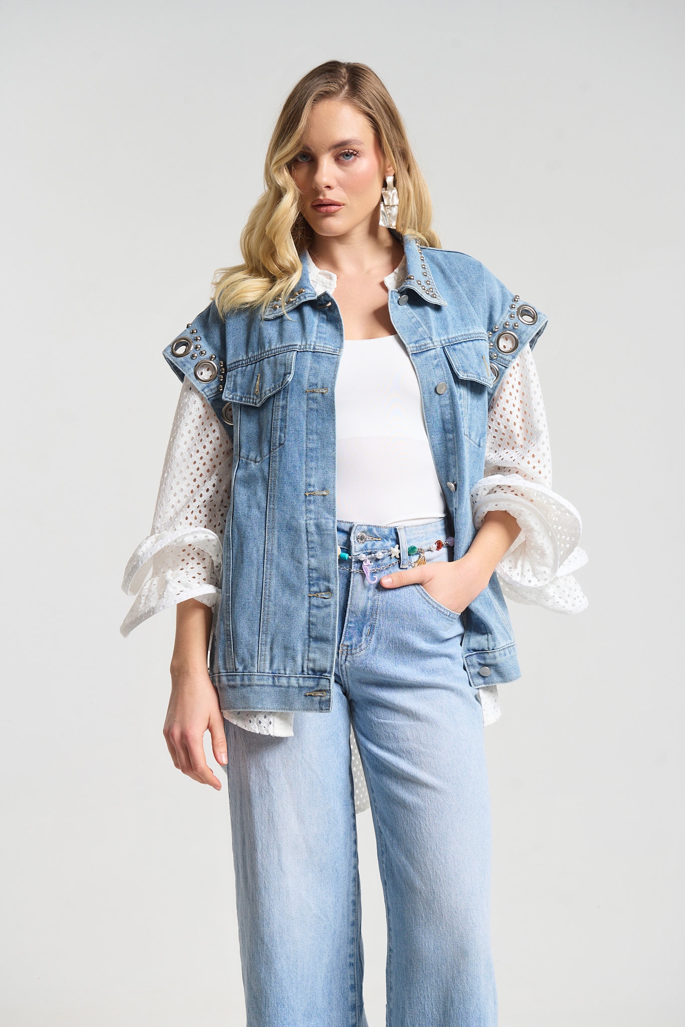 Γιλέκο Τζιν Με Μπίλιες Ρέλι