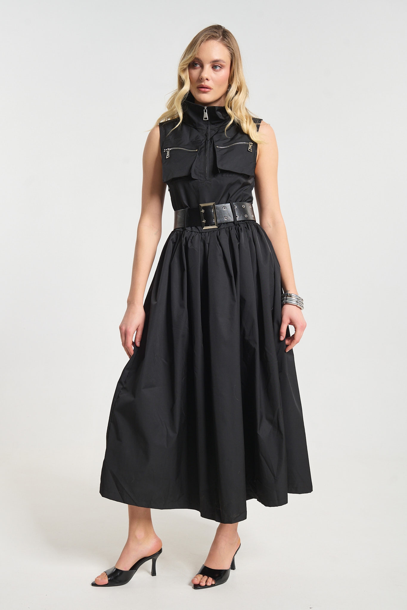 Φόρεμα Midi Αμάνικο Με Φερμουάρ