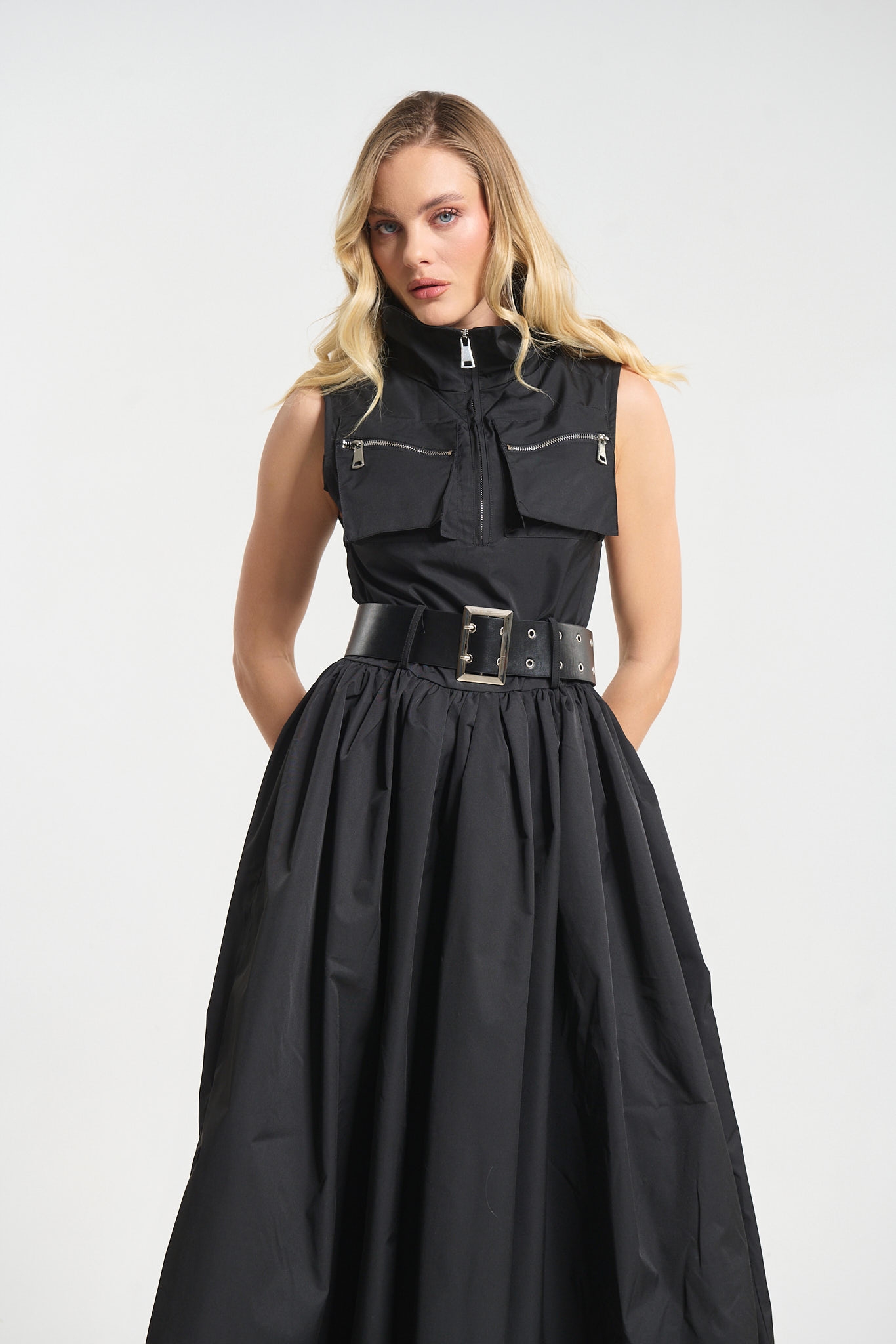 Φόρεμα Midi Αμάνικο Με Φερμουάρ